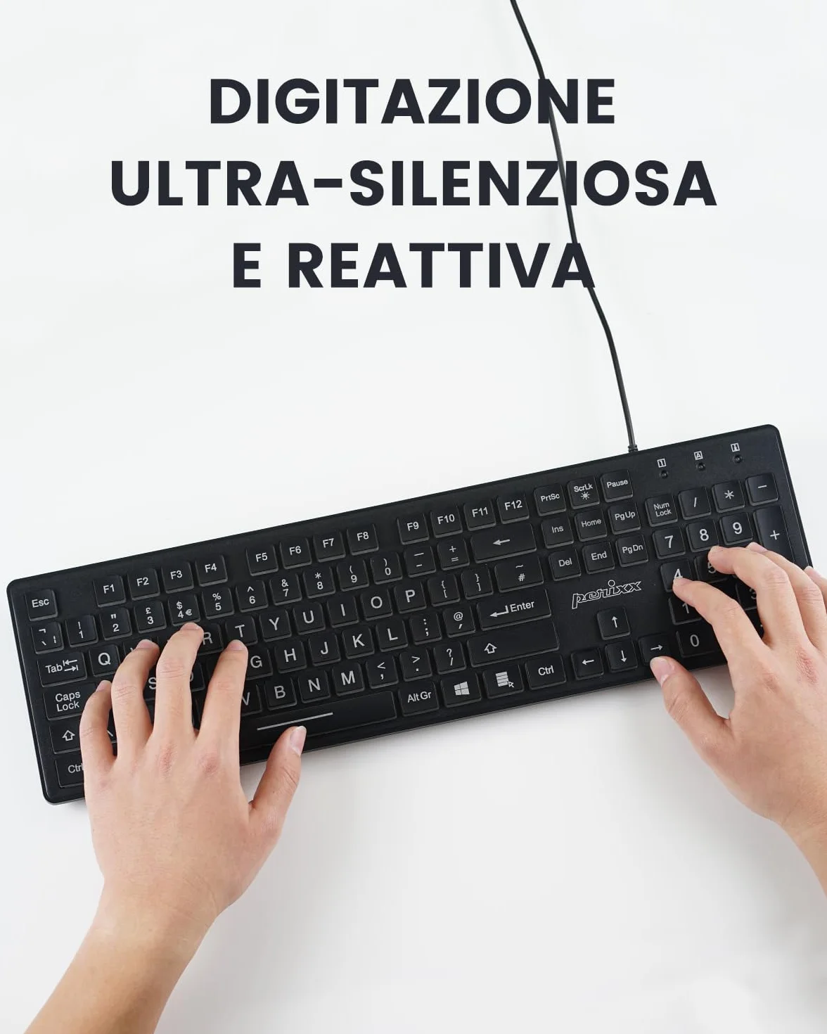 Perixx PERIBOARD-317 Tastiera Retroilluminata LED Bianchi USB Cablata, Full-size, Lettere grandi, Layout Italiano QWERTY