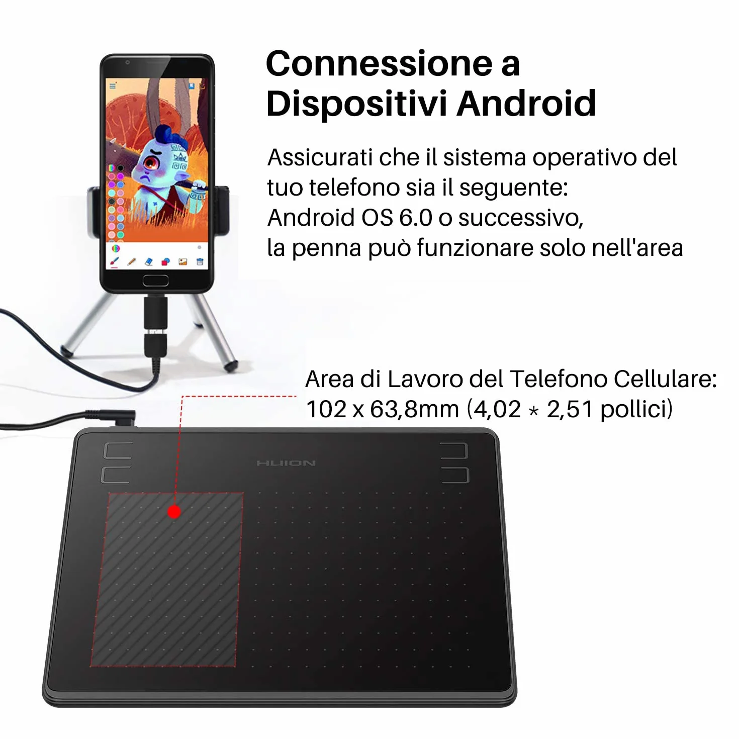 HUION HS64 Tavoletta Grafica con Penna a Pressione 8192 Senza Batteria con Pressione a Quattro Tasti Supporta il Sistema Operativo Android 6.0, Windows e MacOS