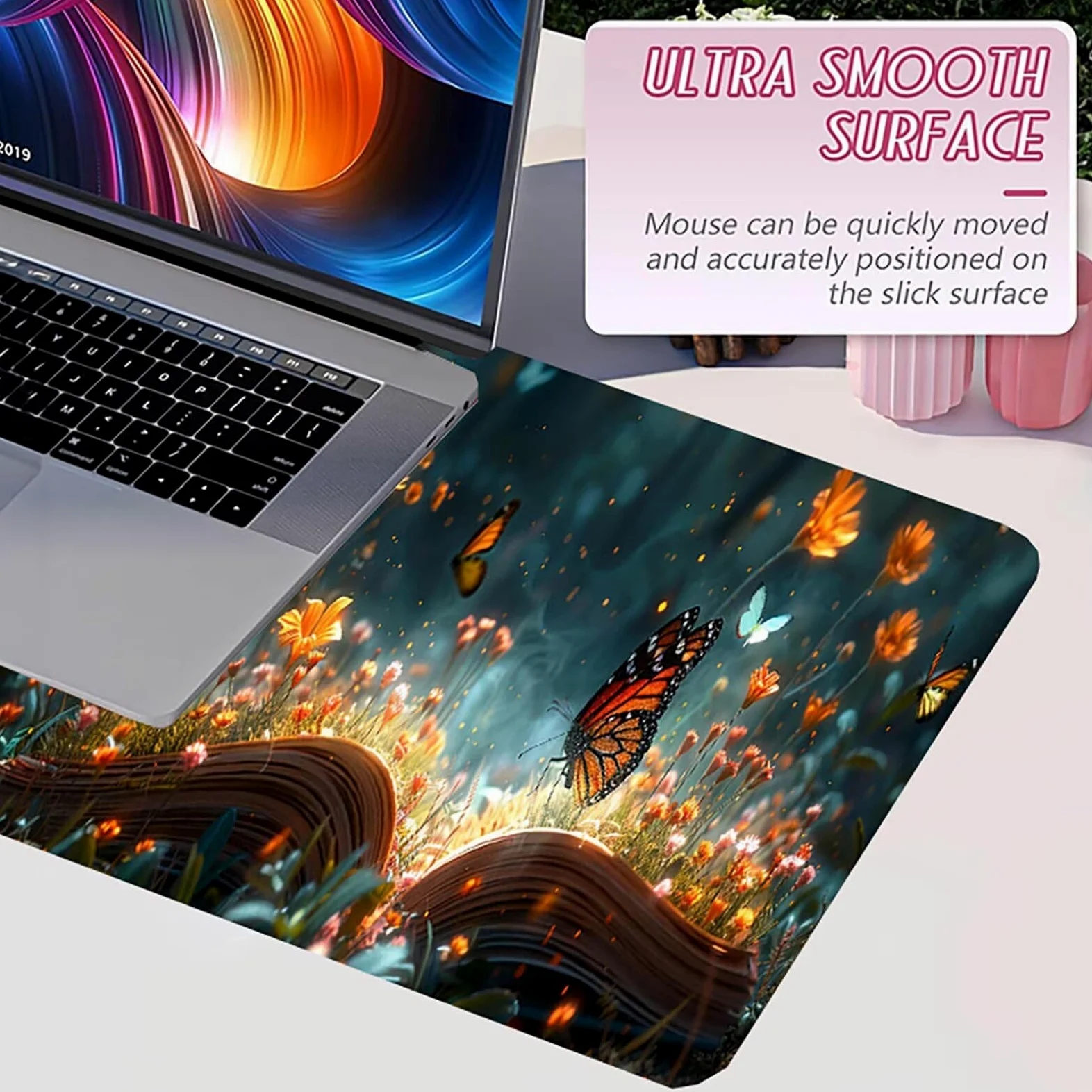 Tappetino Mouse Farfalla, Tappetino Mouse XXL 1500 x 800 mm, Gaming Mouse Pad con Base in Gomma Antiscivolo, Mousepad Migliorare la Velocità e la Precisione, Ufficio Accessori Gaming, Grigio J-7087