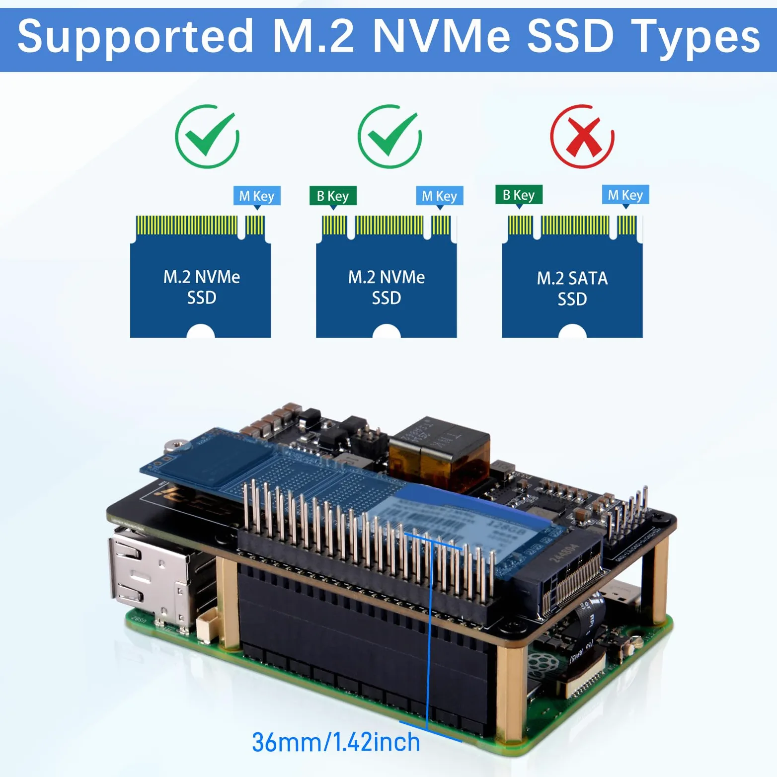 GeeekPi P33 M.2 NVME M-Key PoE+ Cappello per Raspberry Pi 5, con ufficiale Raspberry Pi 5 Active Cooler, Supporto M.2 NVMe SSD 2230 2242 2260 2280