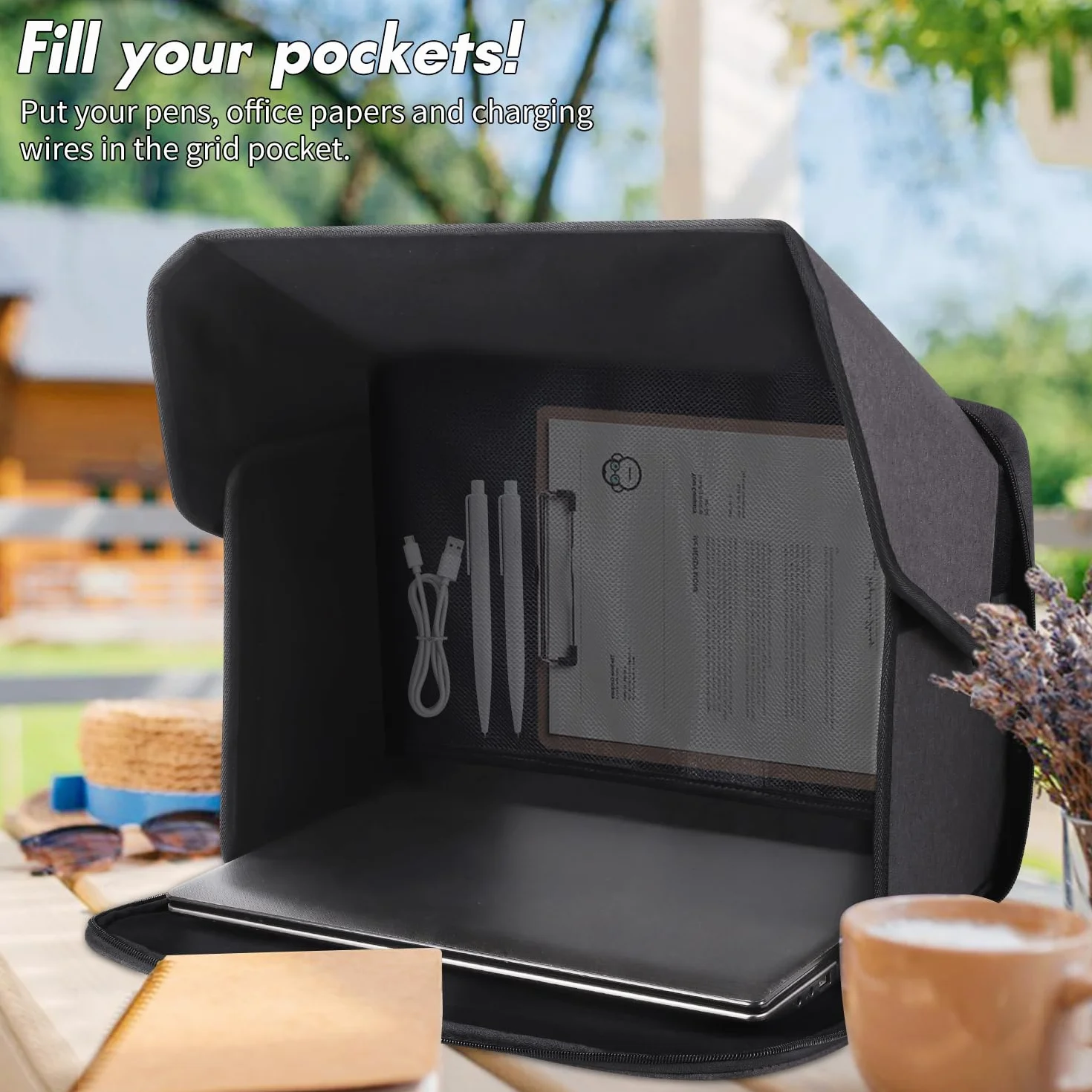 Parasole per computer portatile, protezione solare abbagliante per la privacy, borsa parasole per computer per lavorare all'aperto, pieghevole, copertura esterna per computer da 15 a 16 pollici