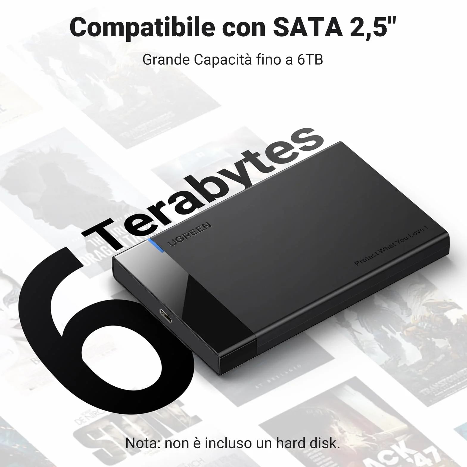 UGREEN Case HDD SSD 2,5" USB 3.1 Gen 2 UASP 6Gbps Enclosure Hard Disk per 7mm 9.5mm SATA I II III HDD SSD Compatibile con WD Toshiba Seagate Hitachi, PS4, Xbox