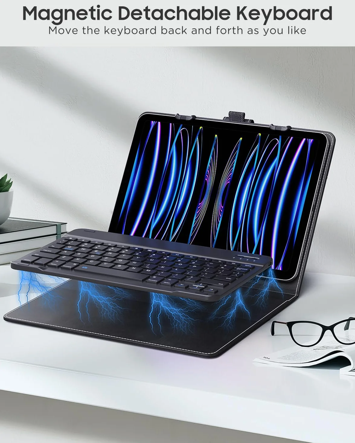 MoKo Custodia Tablet Universale con QWERT Tastiera per Tablet da 9", 9.7", 10.1", 10.2", 10.4", 10.5", 10.9", 11", con Tastiera Bluetooth Wireless Rimovibile Portapenne per iPad, Fire, Pixel, Nero
