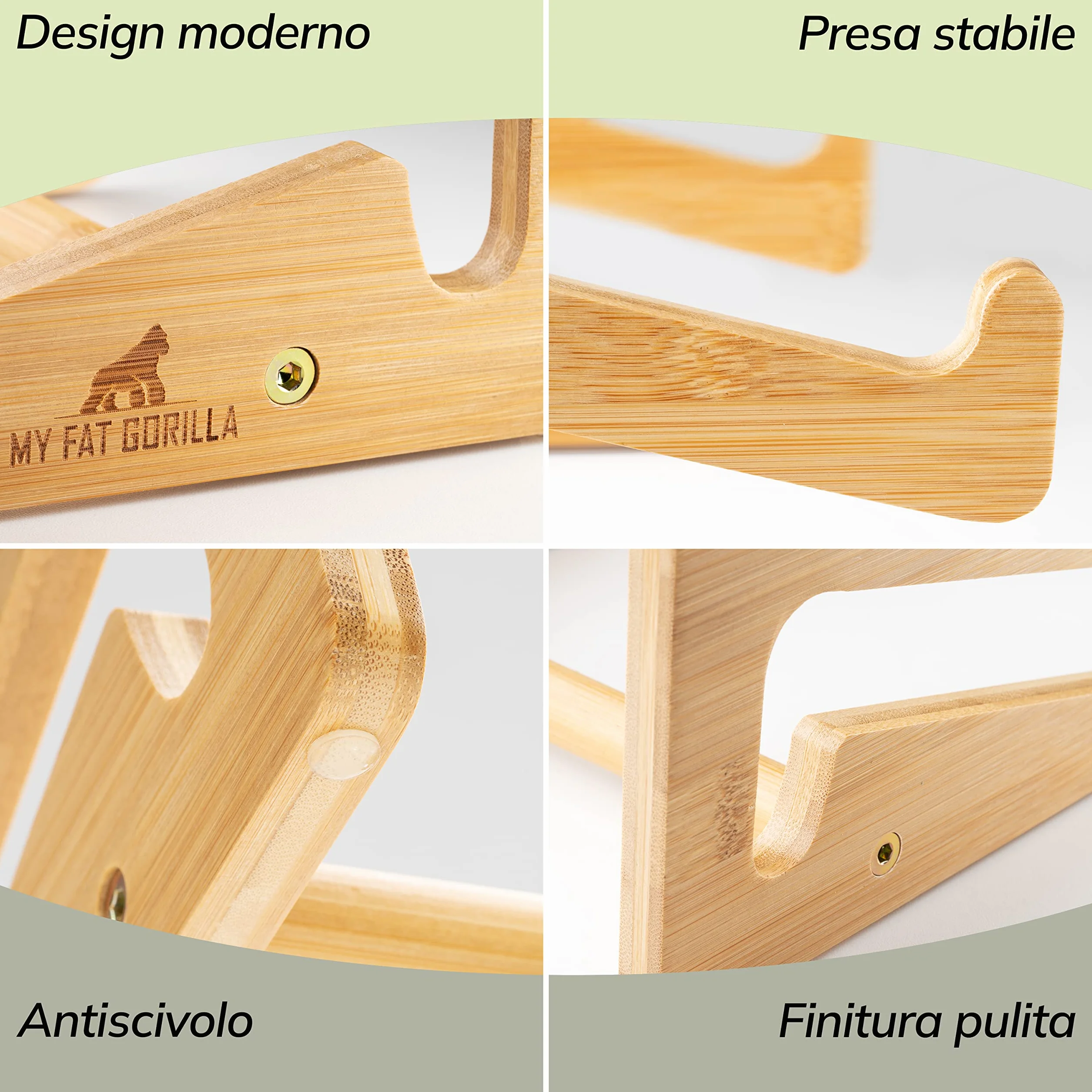 MY FAT GORILLA Supporto PC Portatile Legno Bambù – Rialzo PC Portatile per MacBook & Notebook – Supporto Laptop Scrivania – Alzata PC da Scrivania Bambù per 10-15 pollici