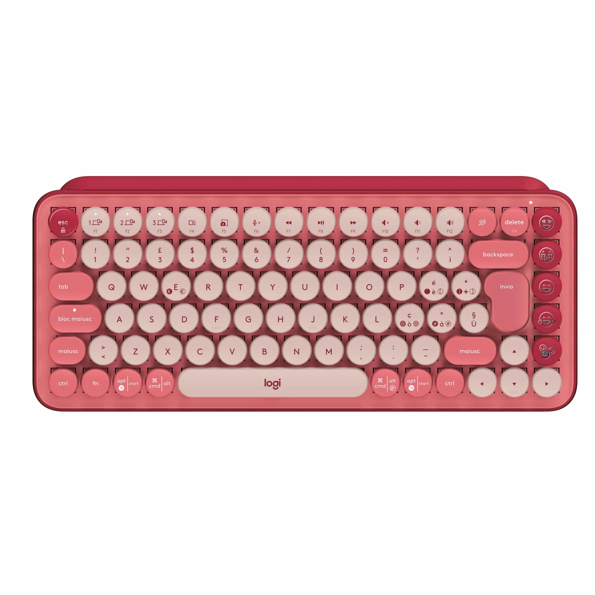 Logitech POP Keys Tastiera Meccanica Wireless con Tasti Emoji Personalizzabili, Design Compatto Durevole, Bluetooth o USB, Compatibilità Multidispositivo e OS, Italiano QWERTY - Heartbreaker