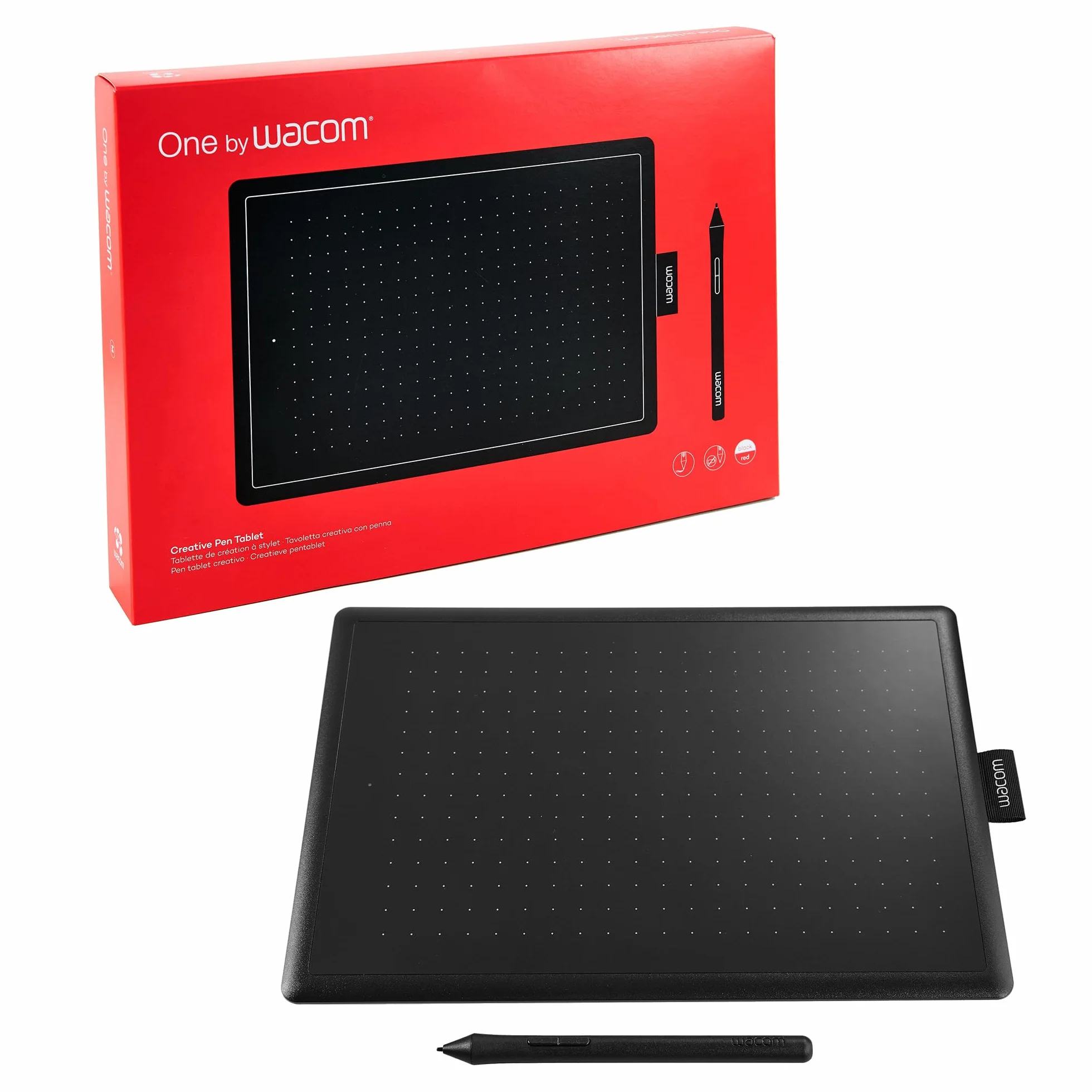 Wacom One By Wacom Medium Tavoletta Grafica Con Penna, ‎‎Nero/Rosso, 20.6 x 28.9 x 3.5 cm, 440 grammi