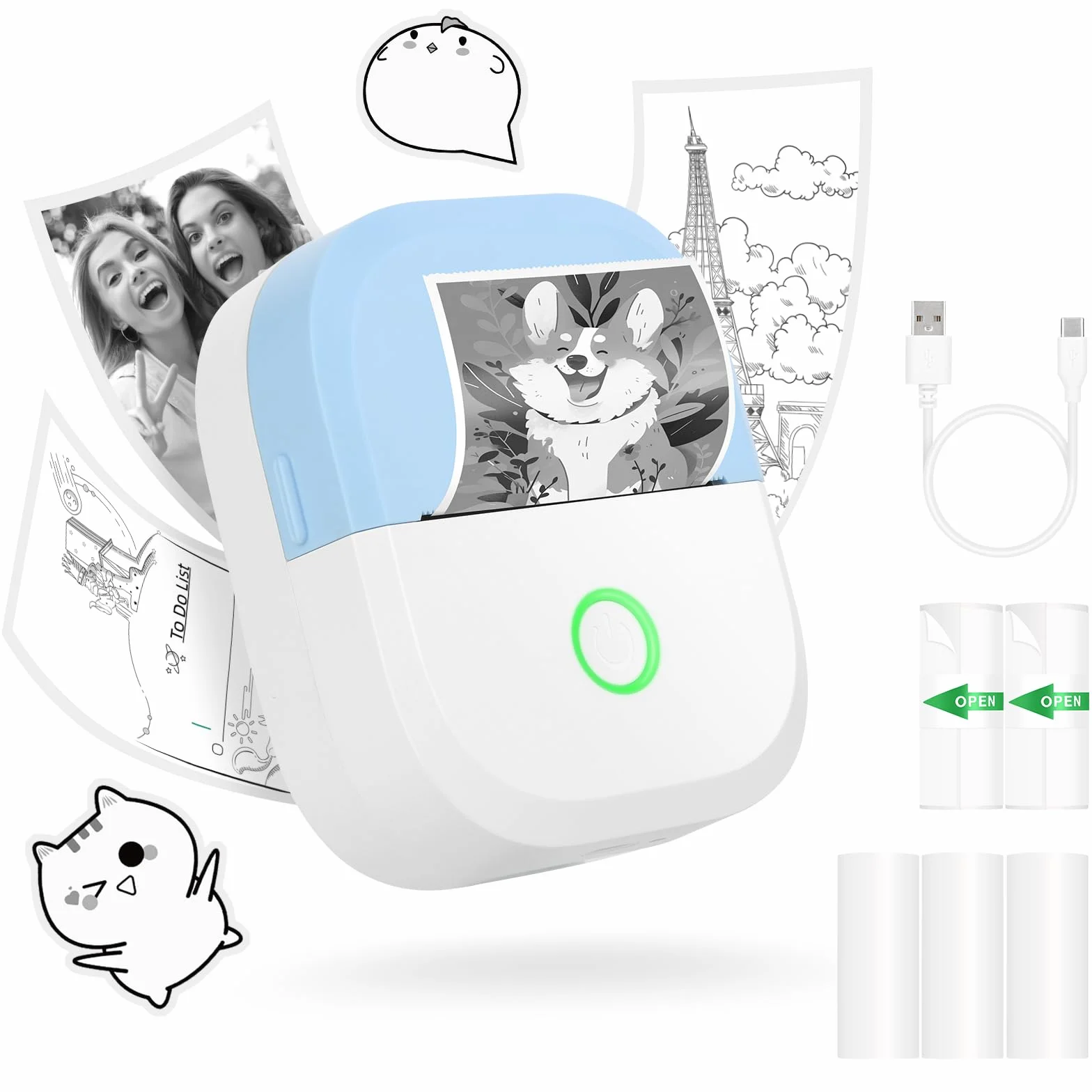 mafiti Mini stampante adesiva portatile termica senza inchiostro wireless Bluetooth stampante per telefono con disegno AI, per appunti di studio foto foto album diario etichetta adesiva