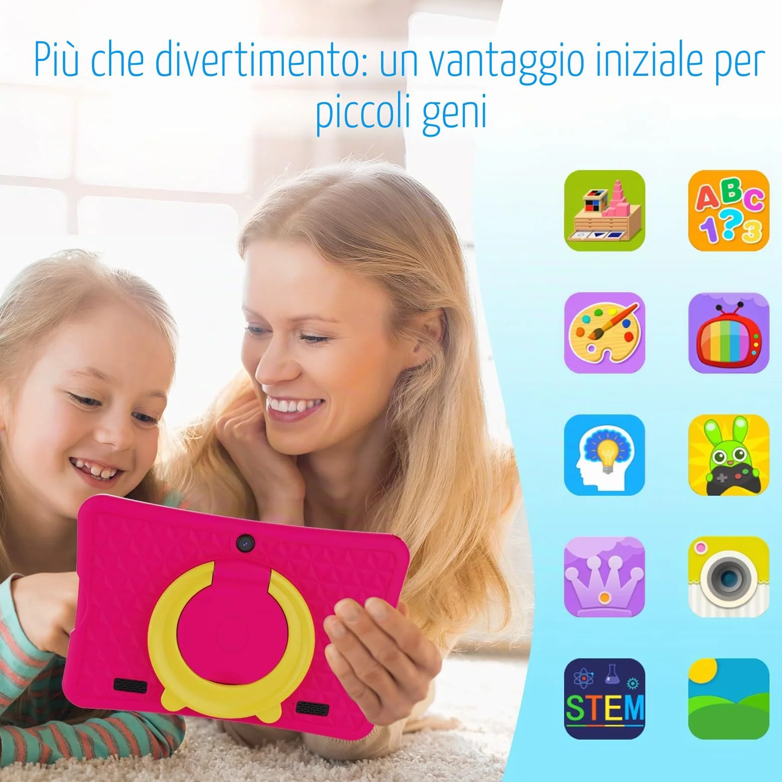 DigiLand Android 15 Tablet Bambini 10,1 Pollici,6GB RAM + 32GB ROM (espandibile), Controllo Parentale, App Bambini Preinstallate, Doppia Fotocamera, con Custodia Protettiva (10 Pollici Rosa 32GB)