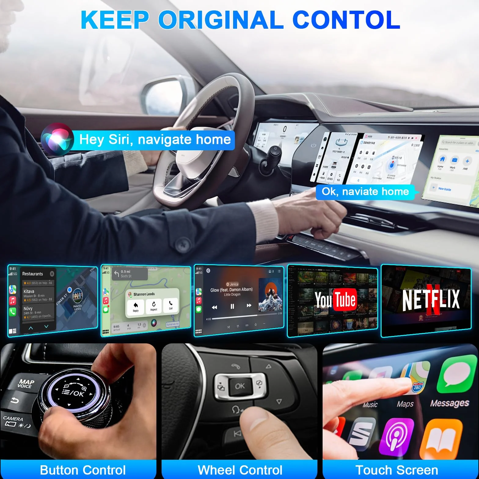 Adattatore Carplay wireless con YouTube, adattatore wireless Carplay 2024 e dongle Android Auto facile da configurare, WiFi 5GHz