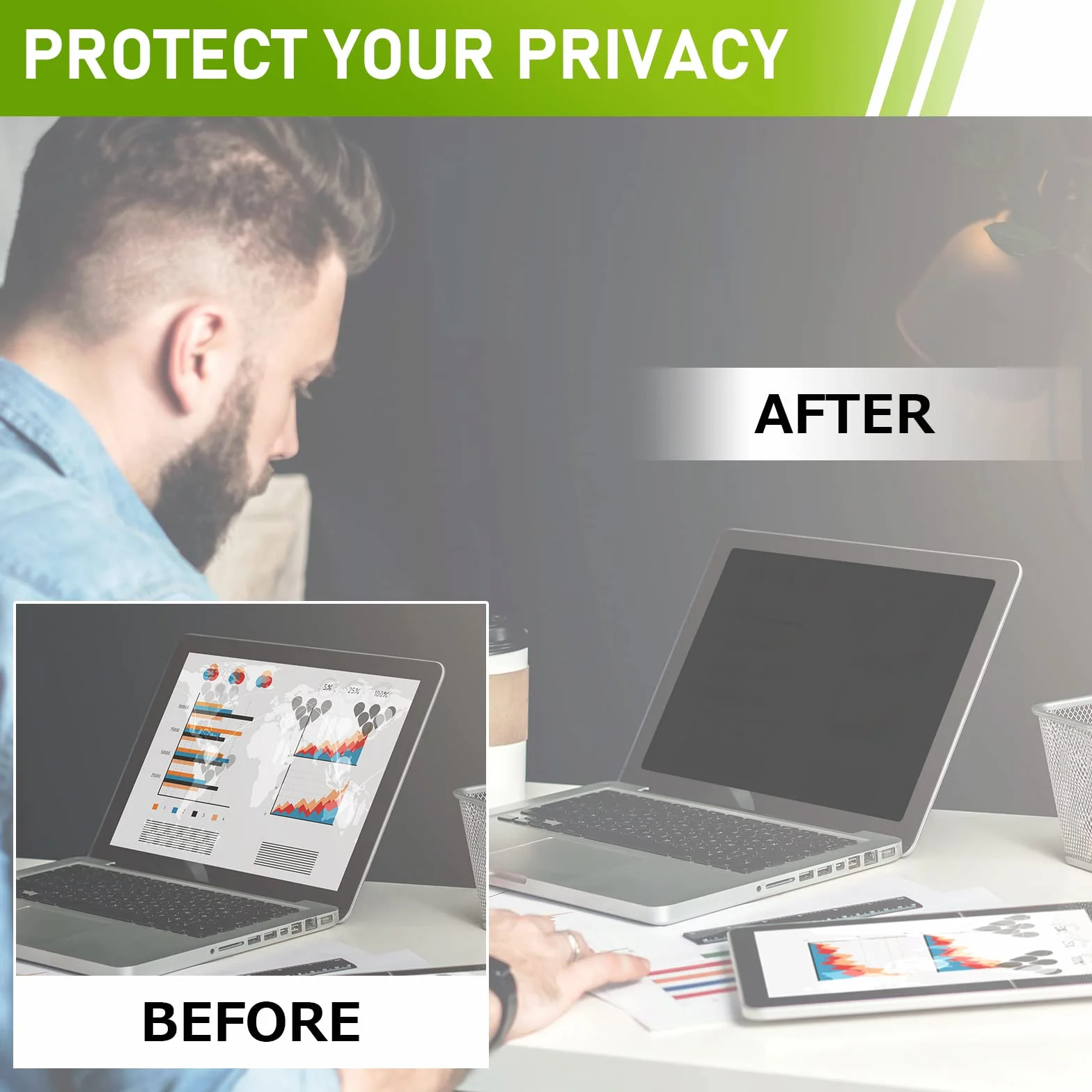 SOPPY Filtro Privacy, 15,6" per computer portatile, filtro per la privacy, filtro per schermo con frangivista, anti-luce blu e antiriflesso (16:9, 345 x 194 mm)