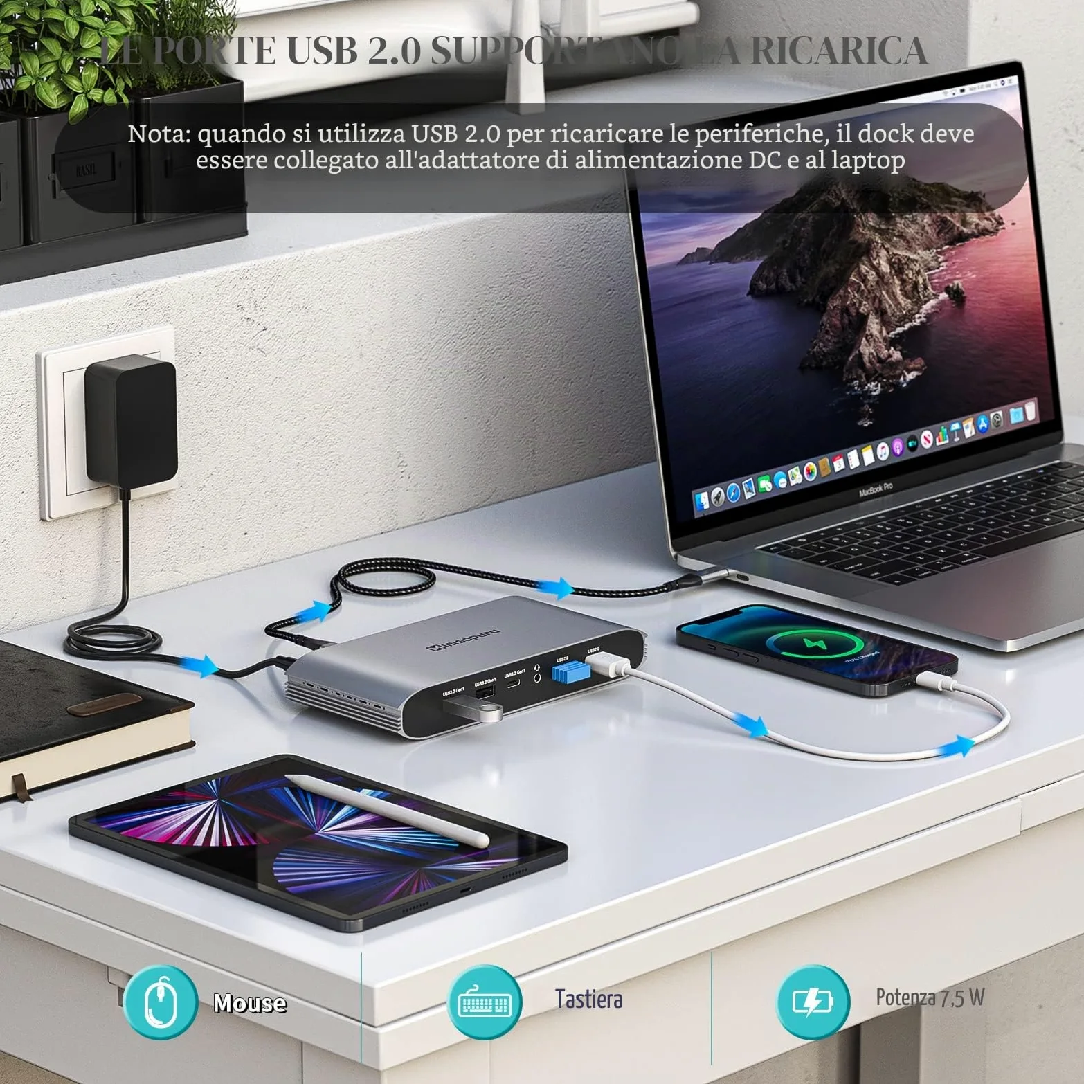 Minisopuru USB C Docking Station (13 IN 1), Displaylink Triple Display Docking Station per MacBook M1/M2/M3/M4/Windows, con 2 HDMI e 2 DisplayPort, 100W PD, dati USB-C, Ethernet, audio, 4 porte USBA