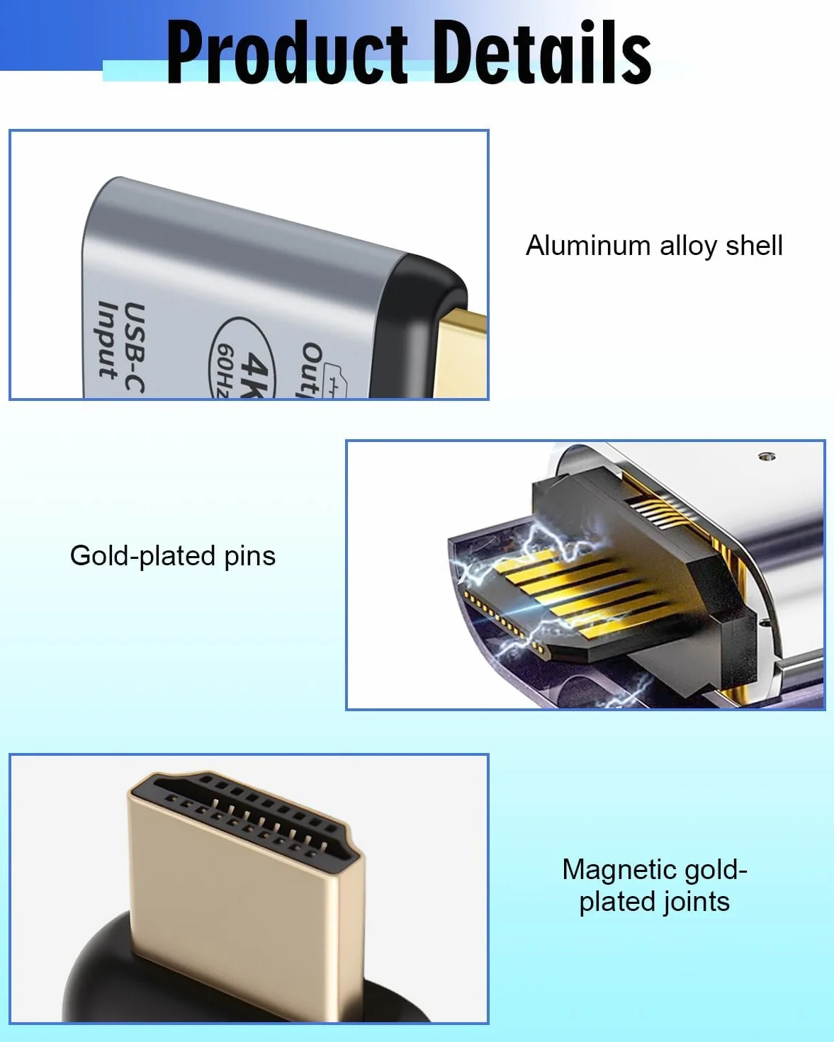Adattatore HDMI a USB C, adattatore USB C a HDMI 4K 60Hz maschio per display, monitor, TV, laptop, telefono e tablet, adattatore HDMI compatibile con modalità specchio ed espansione