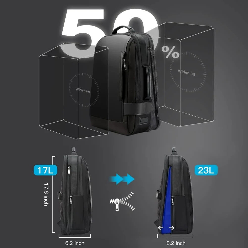 BOPAI 3 in 1 Zaino da Uomo Espandibile 20L-24L, Intelligente, Antifurto,ufficio business Zaino da Lavoro Uomo, Borsa per Laptop con Porta Di Ricarica USB, Impermeabile,15.6 pollici -Nero