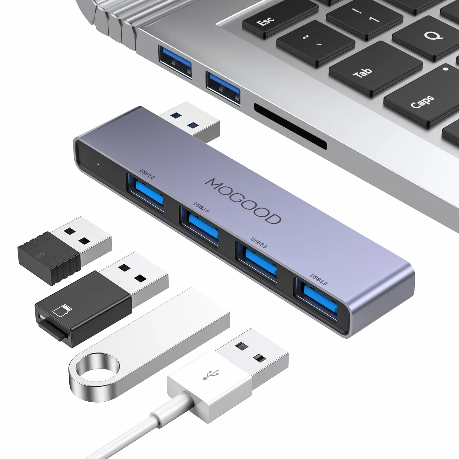 MOGOOD Hub USB Tipo A 4 in 1, 1 Porta USB 3.0 + 3 Porte USB 2.0, Adattatore Multiport Corpo in Alluminio, Ultra Sottile e Portatile, Compatibile con Laptop, iMac Pro, MacBook Air