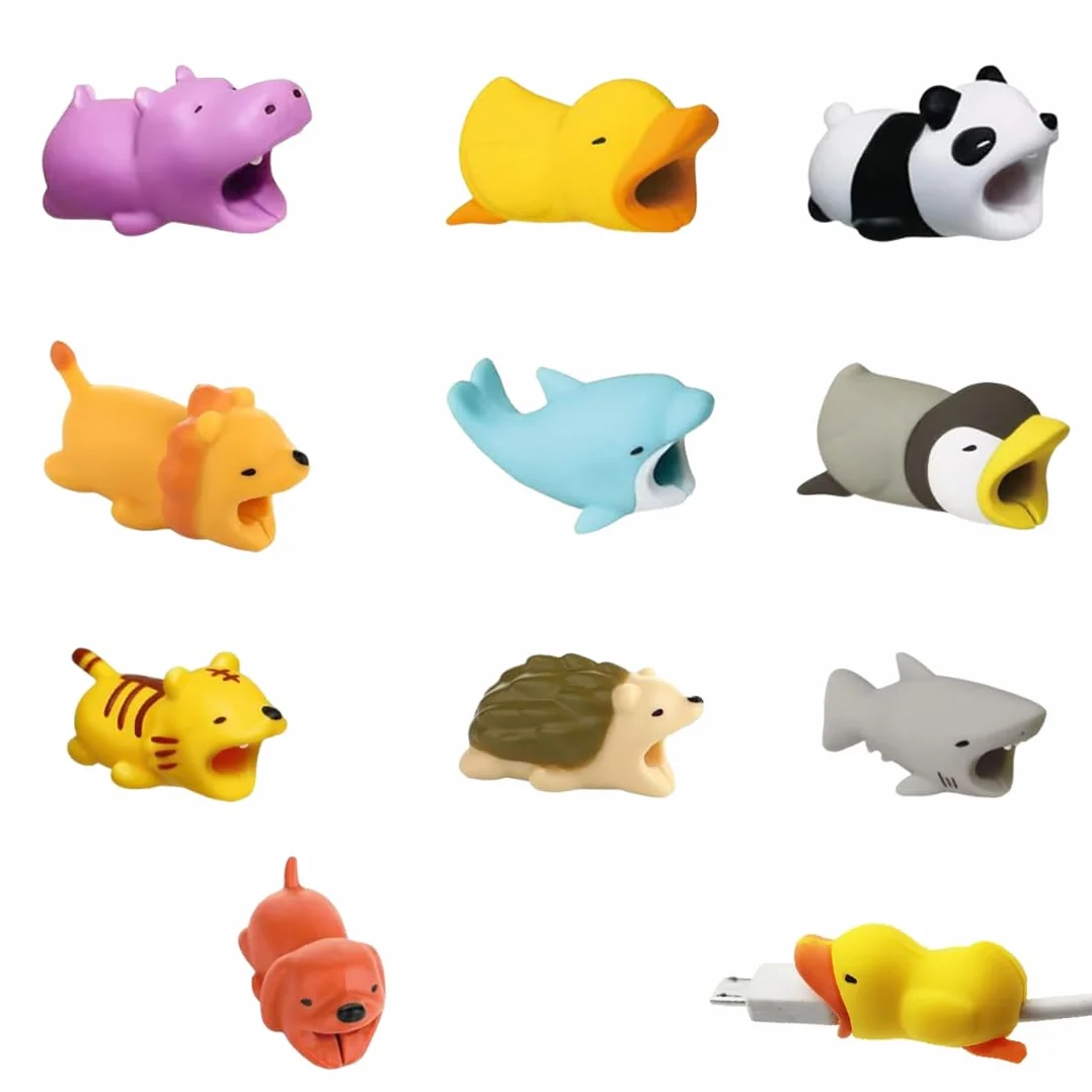 WeddHuis 10 Pcs Protezione Cavi in Silicone Animali, Proteggi Cavo di Ricarica, Anti Rottura Cavi, Protezione per Piegatura Cavi, Compatibile con la Maggior Parte dei Cavi per Smartphone