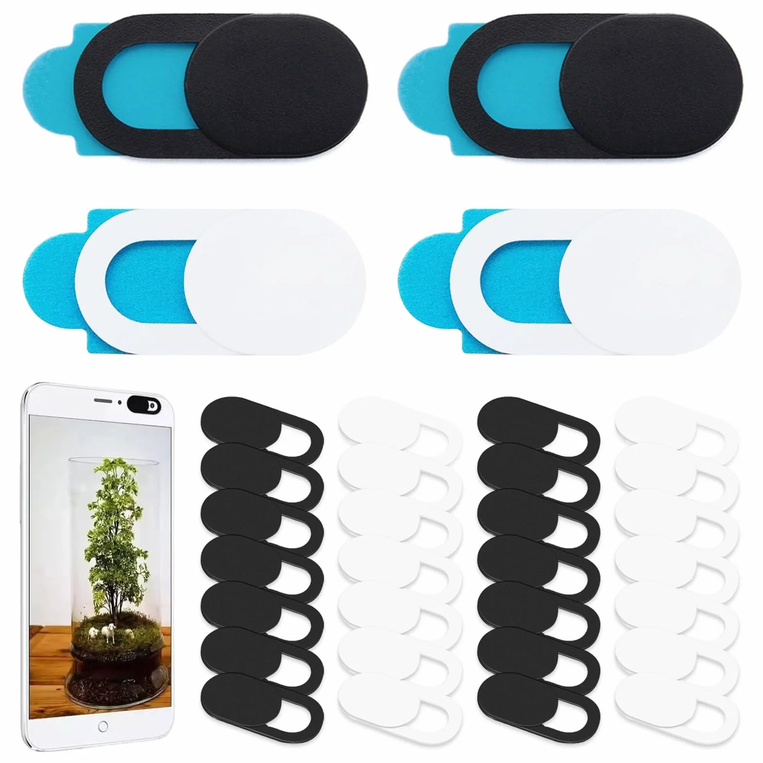 Set 32 Pezzi Copertura Webcam Ultrasottile, Copri Telecamera Slider per Laptop, Tablet e Smartphone, Protezione della Privacy in Plastica con Adesivo Forte - Non per Doppia Fotocamera