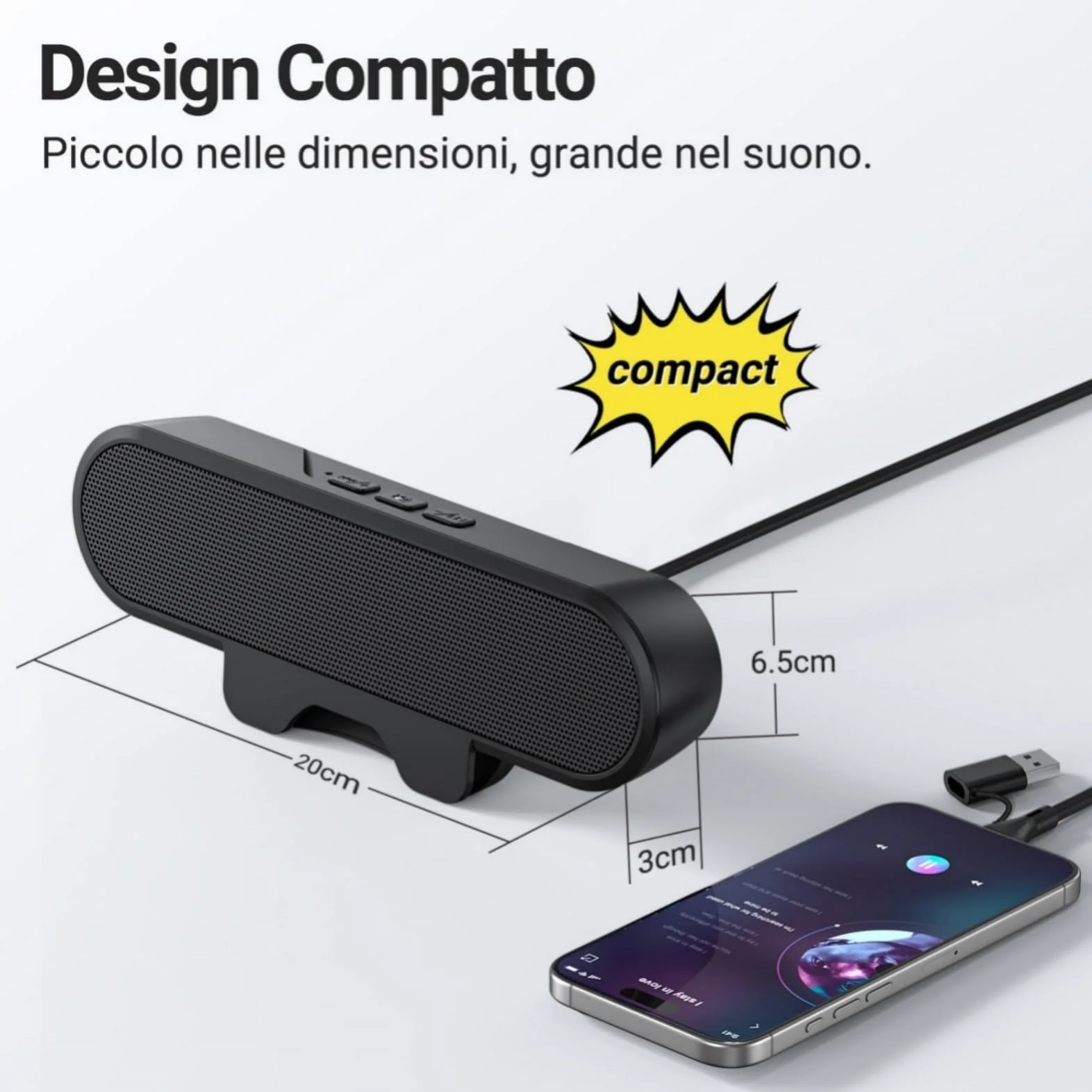 Inwa Altoparlante per PC, Monitor USB con Clip on, 10 W con Audio HD, Clip per 5-30MM Monitor, Altoparlante per PC, Laptop, Cellulare, Desktop, Outdoor, Plug and Play (Nero)