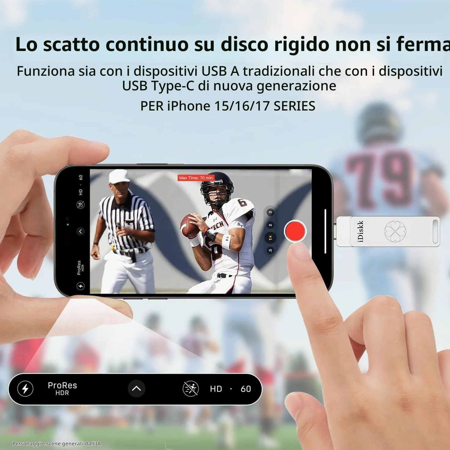iDiskk Chiavetta USB 3.2 ad alta velocità da 256 GB per iPhone 17/16/15 Pro/Max, USB-C iPad, MacBook, Android, 500 MB/s, con app di backup automatico per foto/video, archiviazione esterna per telefoni