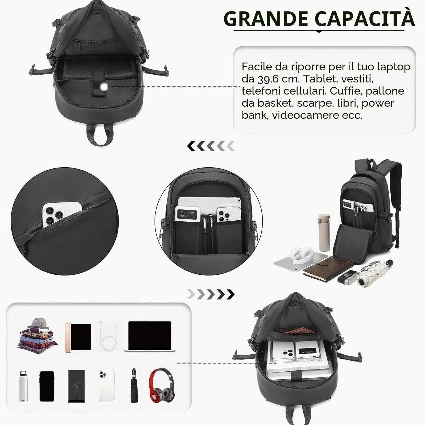 KONO Zaino Porta PC 15.6/17.3 Pollici con Porta USB, Zaino da Lavoro Uomo Impermeabile per Università Viaggi Aereo, Design Elegante