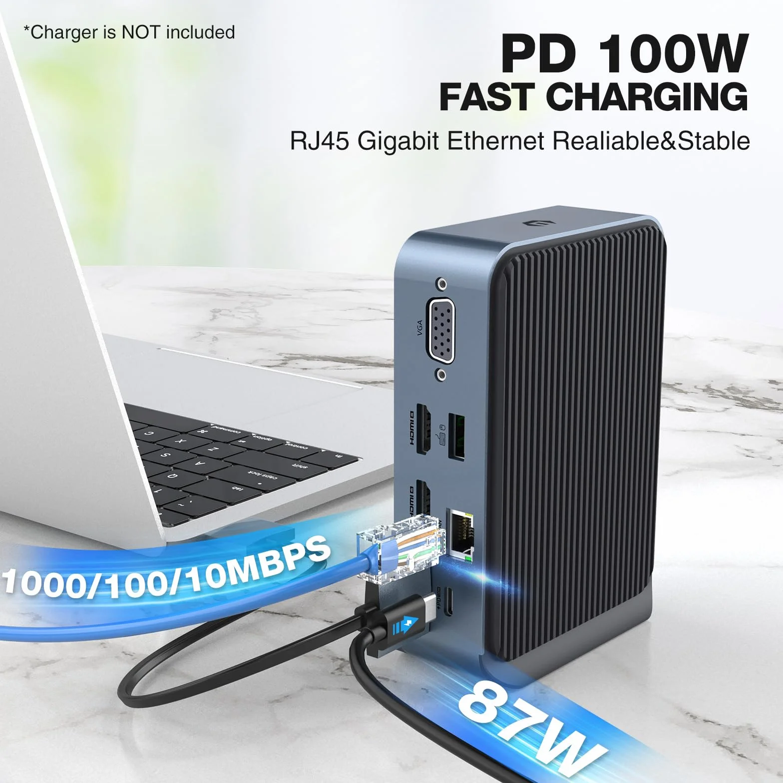 Docking Station USB C per MacBook Pro/Air, 15 in 1 USB C Hub Triple Monitor tramite VGA/2 HDMI, 100 W PD Laptop Dock per Lenovo, HP, Dell (USB-A/C 3.0 5GBPS, RJ45 Ethernet, Audio & Mic, SD/TF)