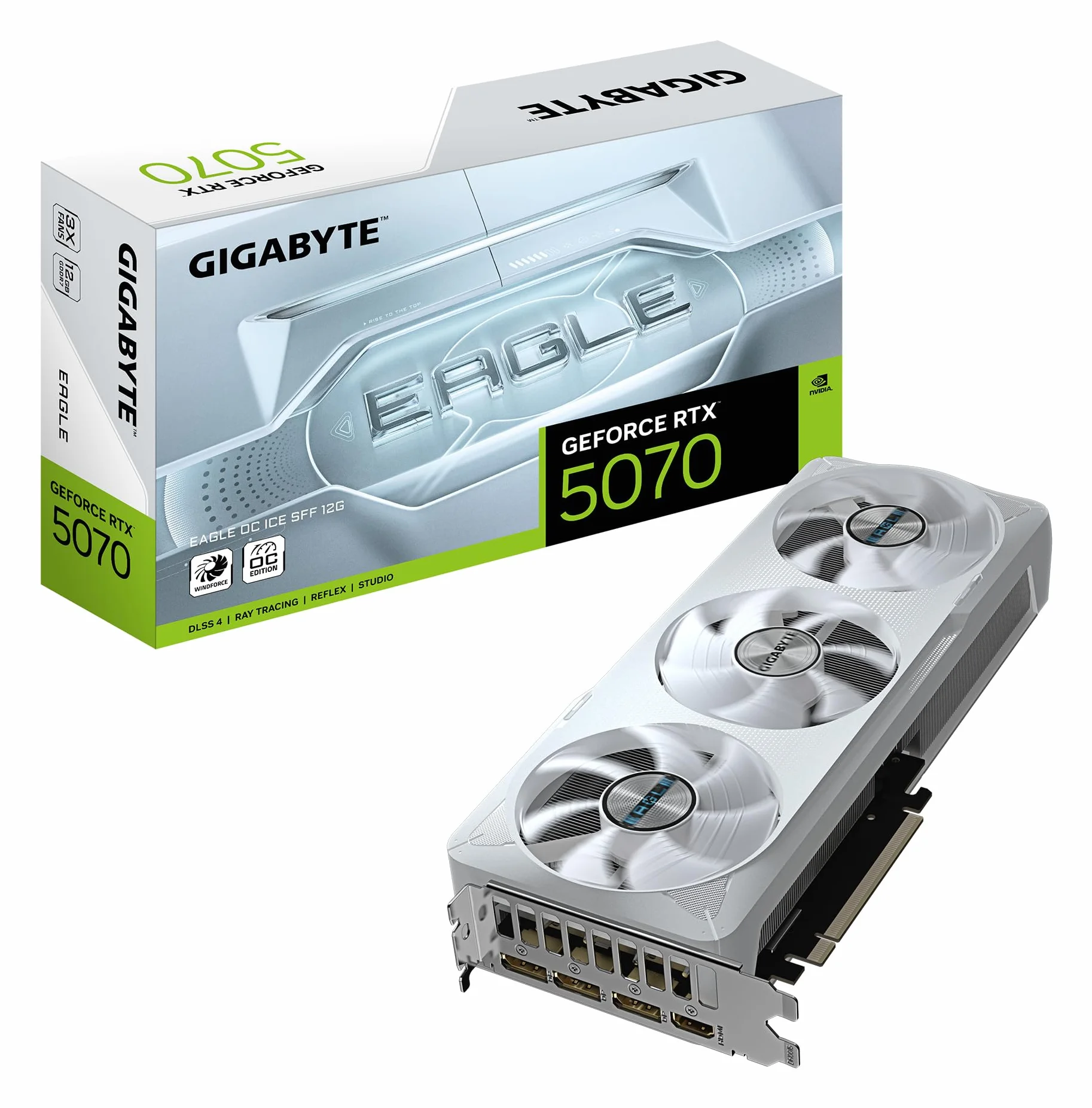 Gigabyte GeForce RTX 5070 EAGLE OC ICE SFF 12G Scheda Grafica - 12GB GDDR7, 192 bit, PCI-E 5.0, 2587 MHz Core Clock, 3 x DP 2.1a, 1 x HDMI 2.1b, NVIDIA DLSS 4, GV-N5070EAGLEOC ICE-12GD