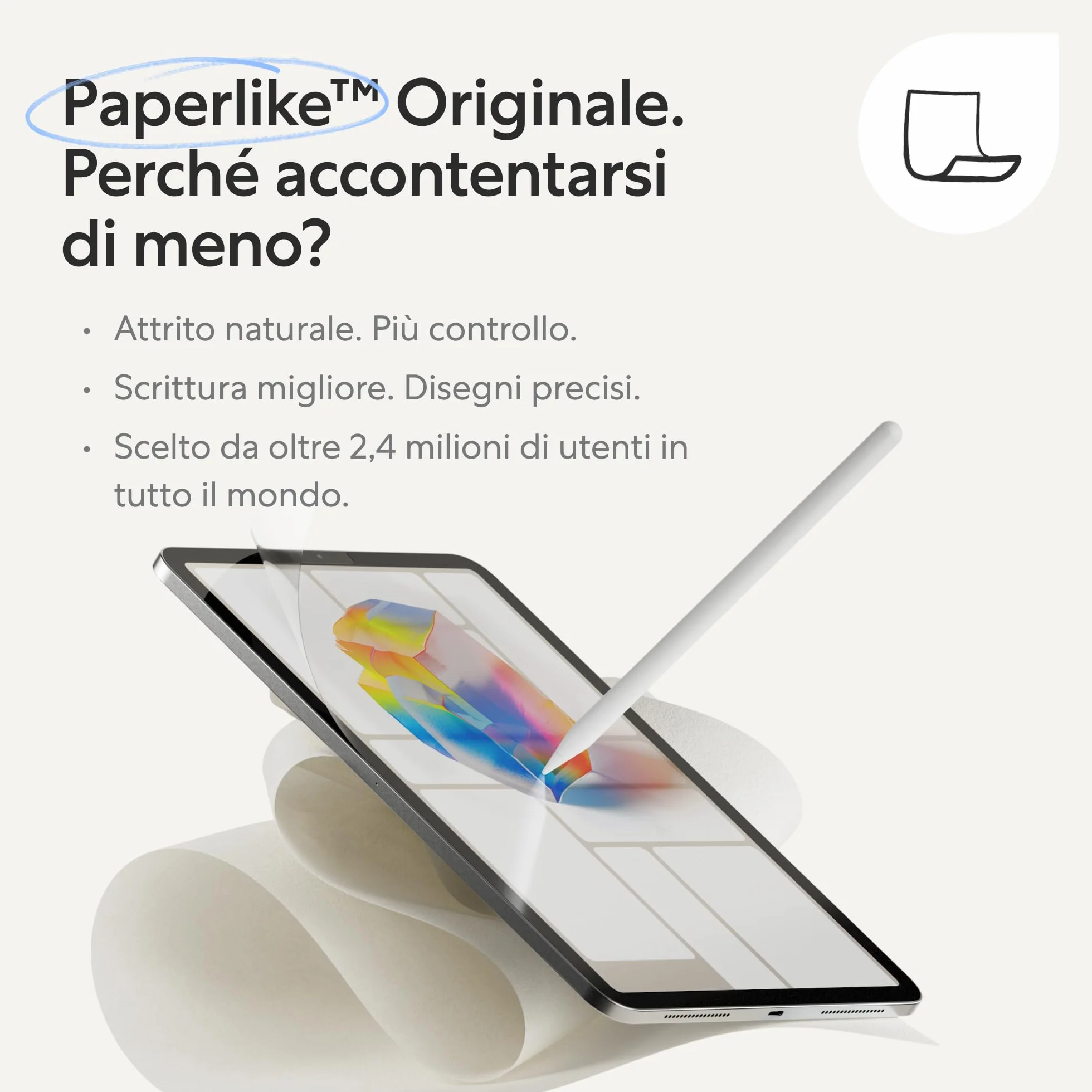 Paperlike® 3 Proteggi Schermo per iPad Air 13 pollici M4 M3 M2 & iPad Pro 13 pollici M5 M4 – Vera Sensazione Carta, Installazione Anti-bolle, Protegge Punta Pencil