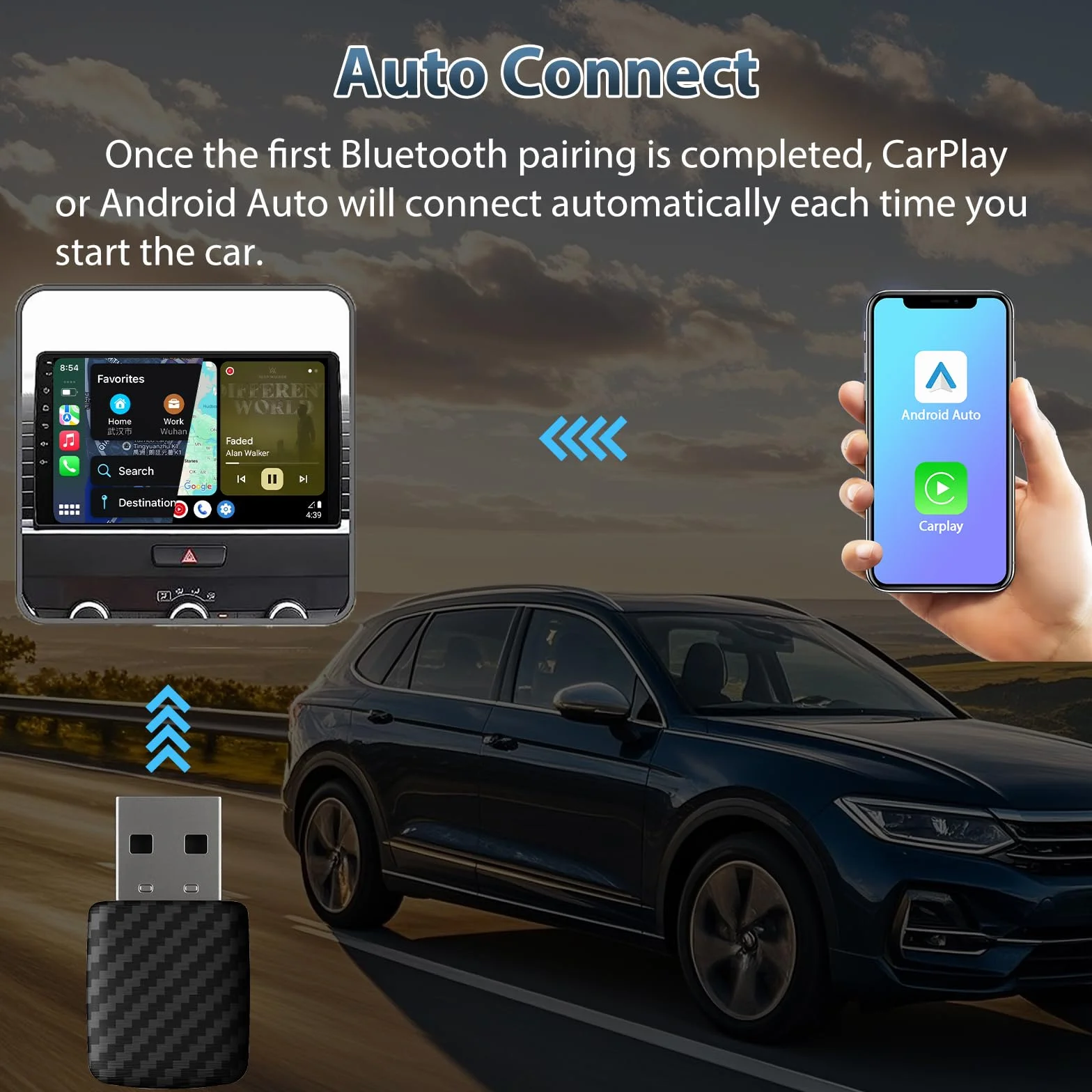 Mini adattatore wireless CarPlay, grigio argento – Adattatore wireless compatto per auto per Android Auto, connessione automatica rapida, aggiornamento CarPlay cablato a wireless 2026 (A28)