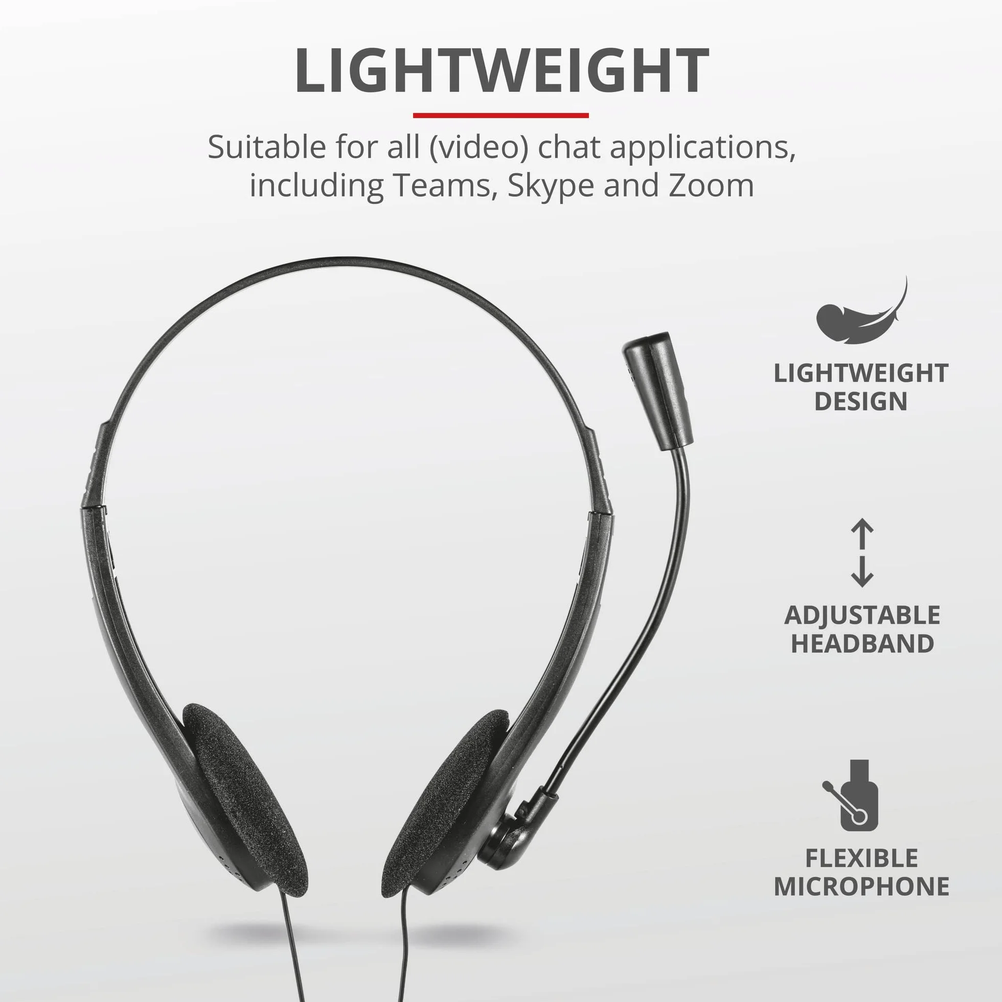 Trust Primo Cuffie con Microfono Leggere, Connessione 3,5 mm, Cavo 1,8 m, Auricolari con Filo, Headphones Cablato per PC, Computer, Portatile, Laptop, Macbook, Ufficio, Teams, Skype, Zoom - Nero