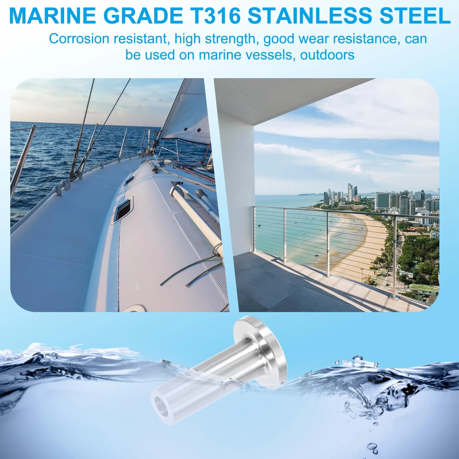 PATIKIL Accessori Per Ringhiera A Cavo, 10 Pezzi Protezioni Per Cavi In Acciaio Inossidabile T316 Con Ghiera Protettiva Per Cavo Da 3/16" E Paletti In Legno