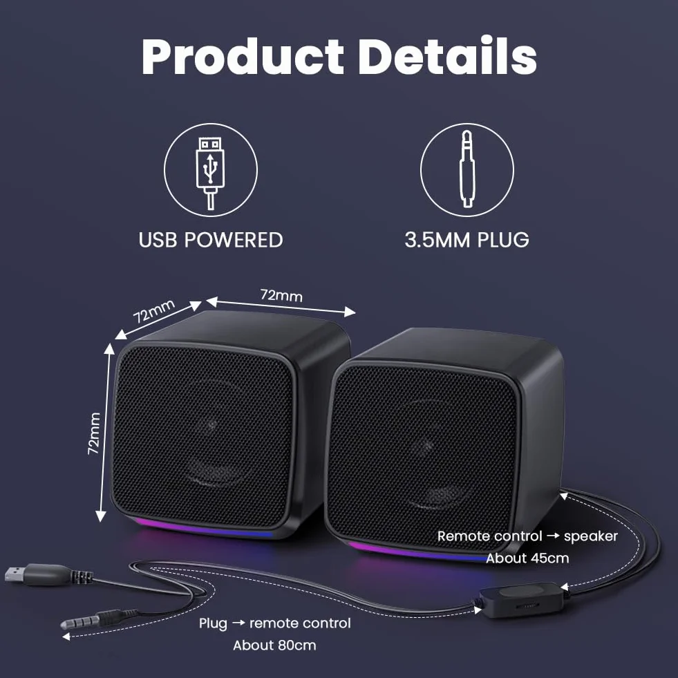 Vicloon Casse PC, Altoparlanti Computer con Ingresso Jack 3.5 mm, Mini Altoparlanti Stereo Compatibili PC/Mac/Smartphone/Tablet, 3W, Alimentazione USB, 1 Paio, Nero