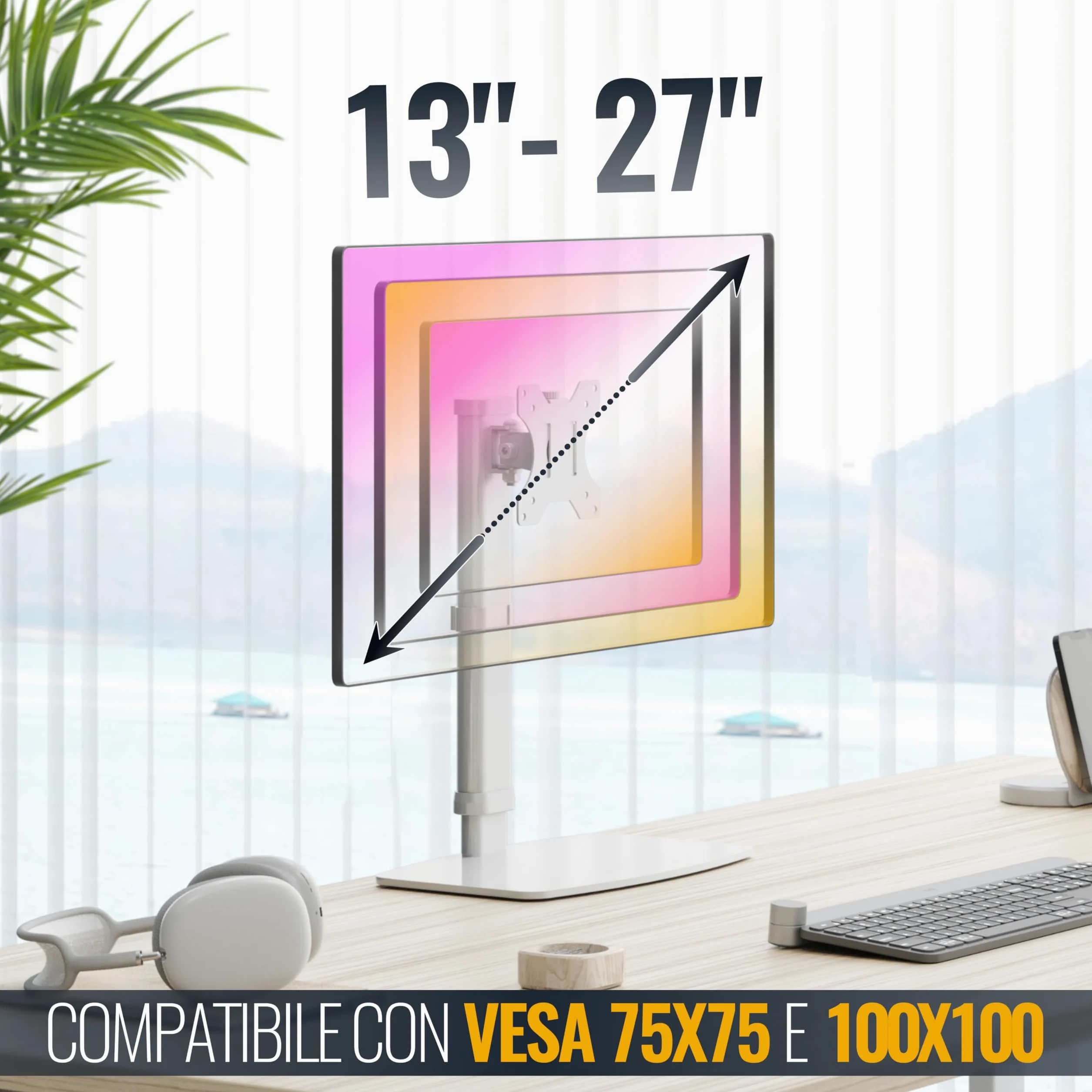RICOO TS6811 Supporto monitor da scrivania 13-27 pollici per 13 27 pollici girevole inclinabile fino a 8 kg max VESA 100x100