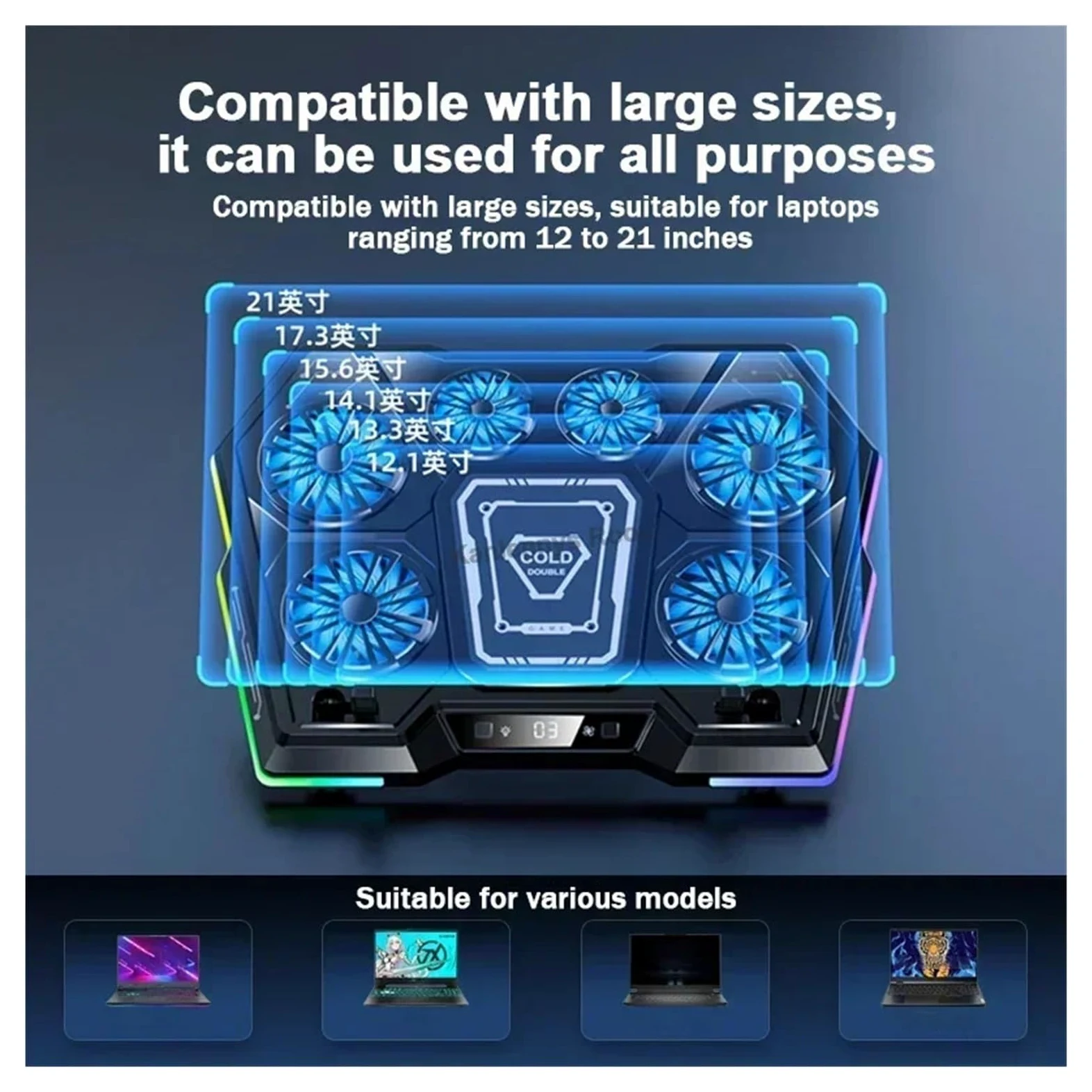 D13 Semiconductor Game Laptop Cooling Pad Staffa di Raffreddamento for Notebook con Schermo Pieghevole Regolabile A 8 Angoli for Computer da 12-21 ''(D13-AU)
