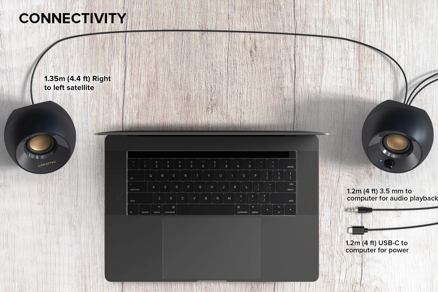 Creative - Pebble V2, Altoparlanti da scrivania con alimentazione USB-C 2.0, ingresso AUX da 3,5 mm, fino a 8 W di potenza RMS per computer, adattatore tipo A incluso e cavo esteso (nero)