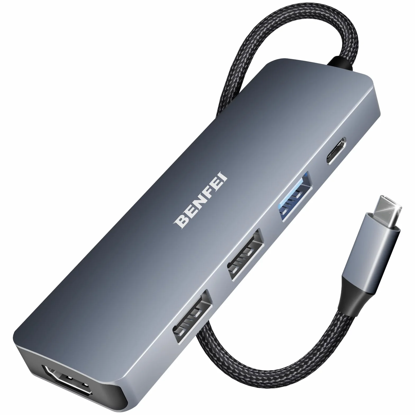 BENFEI Hub USB C 5in1, adattatore multiporta USB C con 4K HDMI/PD 100W/USB-A 3.2 10Gbps/2*USB-A 2.0[design in silicone/tessuto, alluminio] per MacBook Pro/Air, iPad Pro, iMac, iPhone serie 16/15, XPS