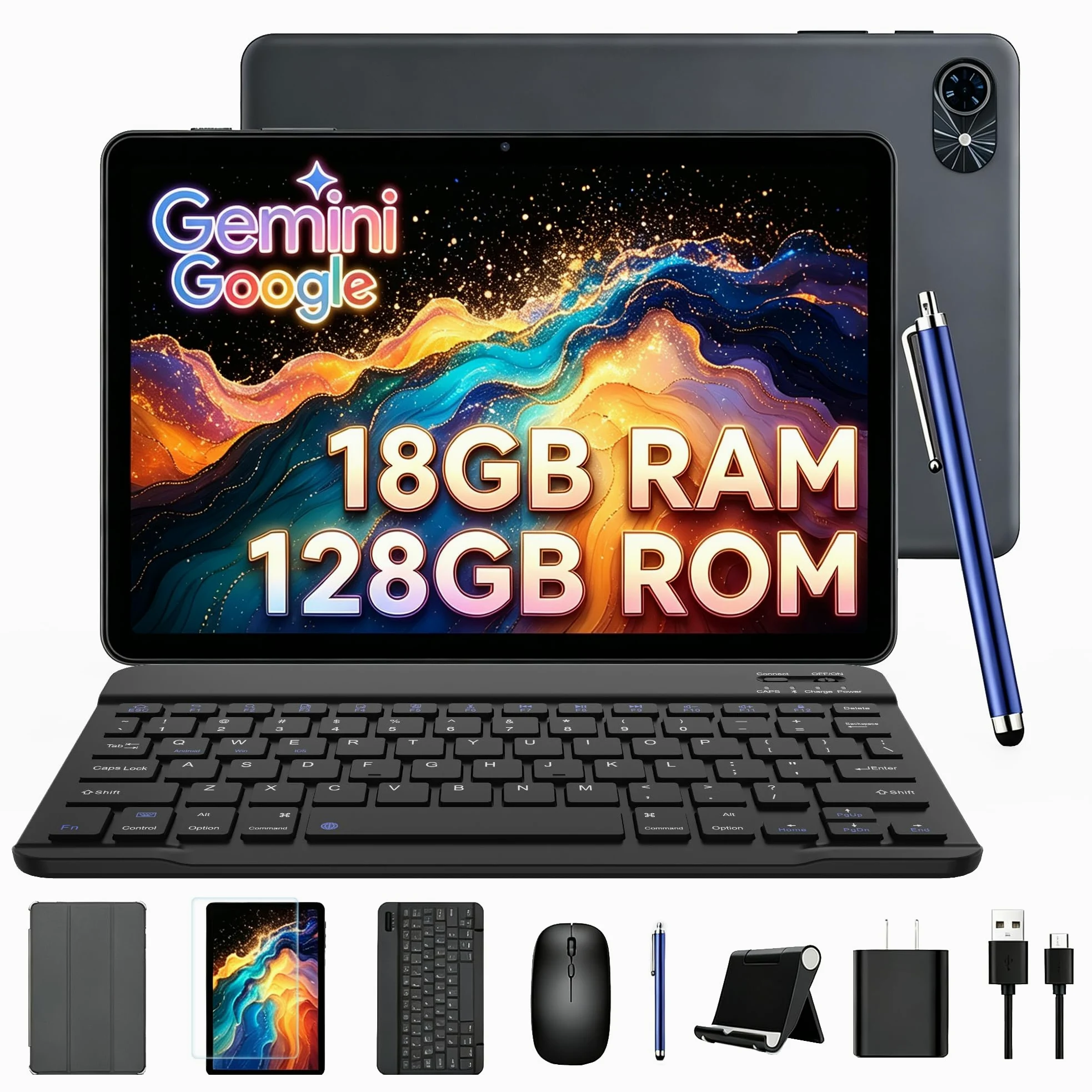 TABWEE Tablet con Tastiera e Penna, 18 GB RAM+ 128GB ROM (2 TB TF) | Tablet in Offerta 10 Pollici, Android 15, 6000 mAh, 5MP+2MP, Gemini AI, 5G WIFI, GPS, 3.5mm Jack Port (4 Anni Garanzia)