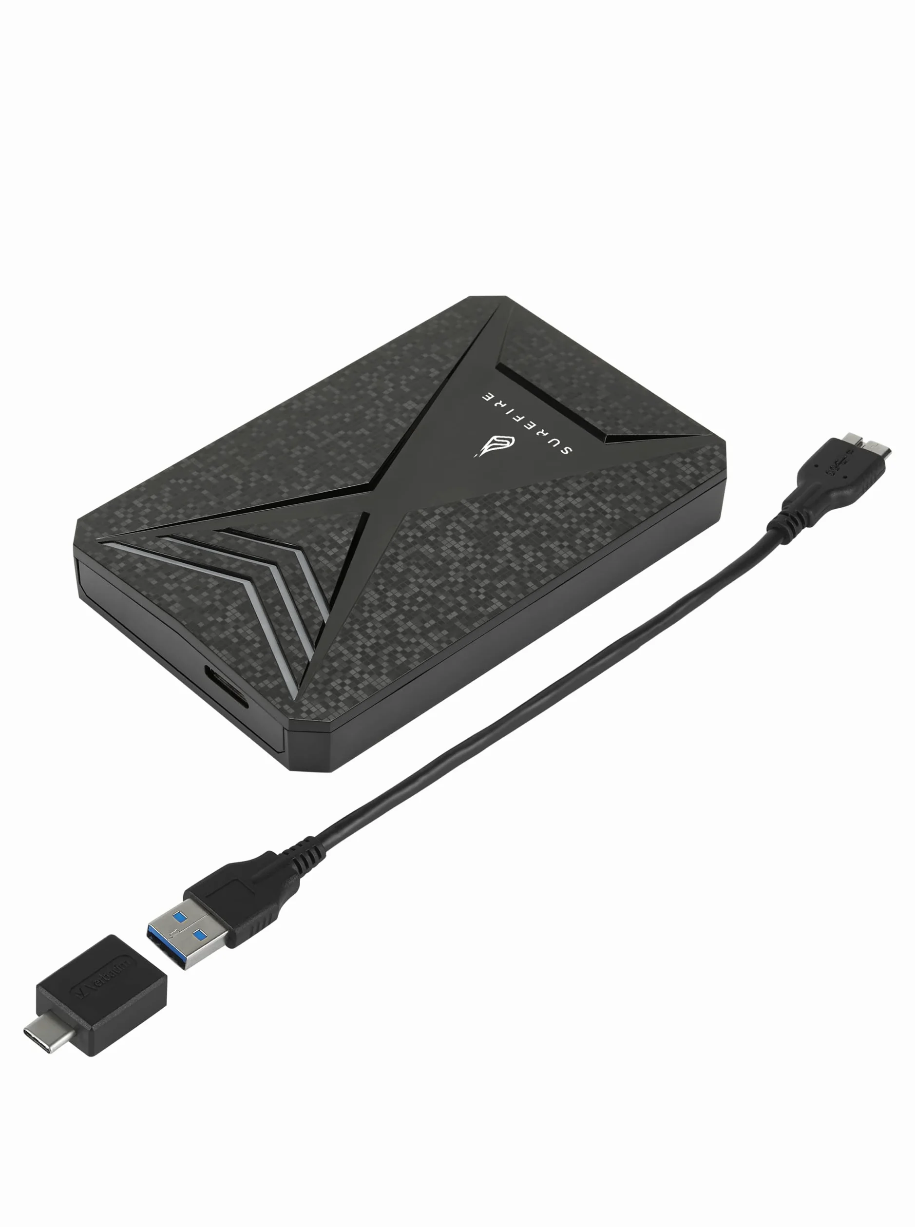 Surefire Bunker Gaming SSD 2,5” I 512 GB I Unità SSD esterna I Adattatore USB-C I Windows & MacOSx I Velocità di lettura e scrittura 450MB/s e 430MB/s I PC Playstation e Xbox I powered by Verbatim