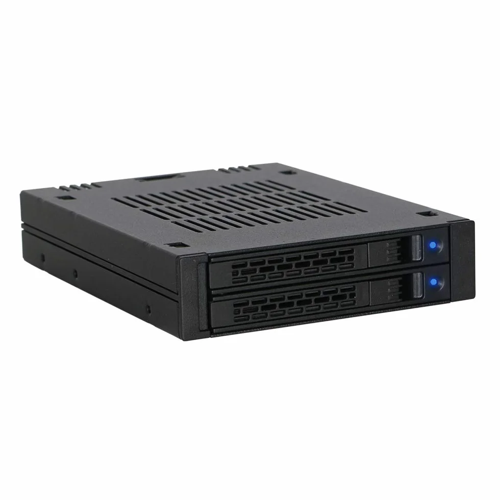 ICY DOCK Rack rimovibile Cage, Hot Swap Rack Case per 2 x 2,5" SAS/SATA HDD/SSD in 3,5" Bay (installazione su disco senza utensili) - ExpressCage MB742SP-B