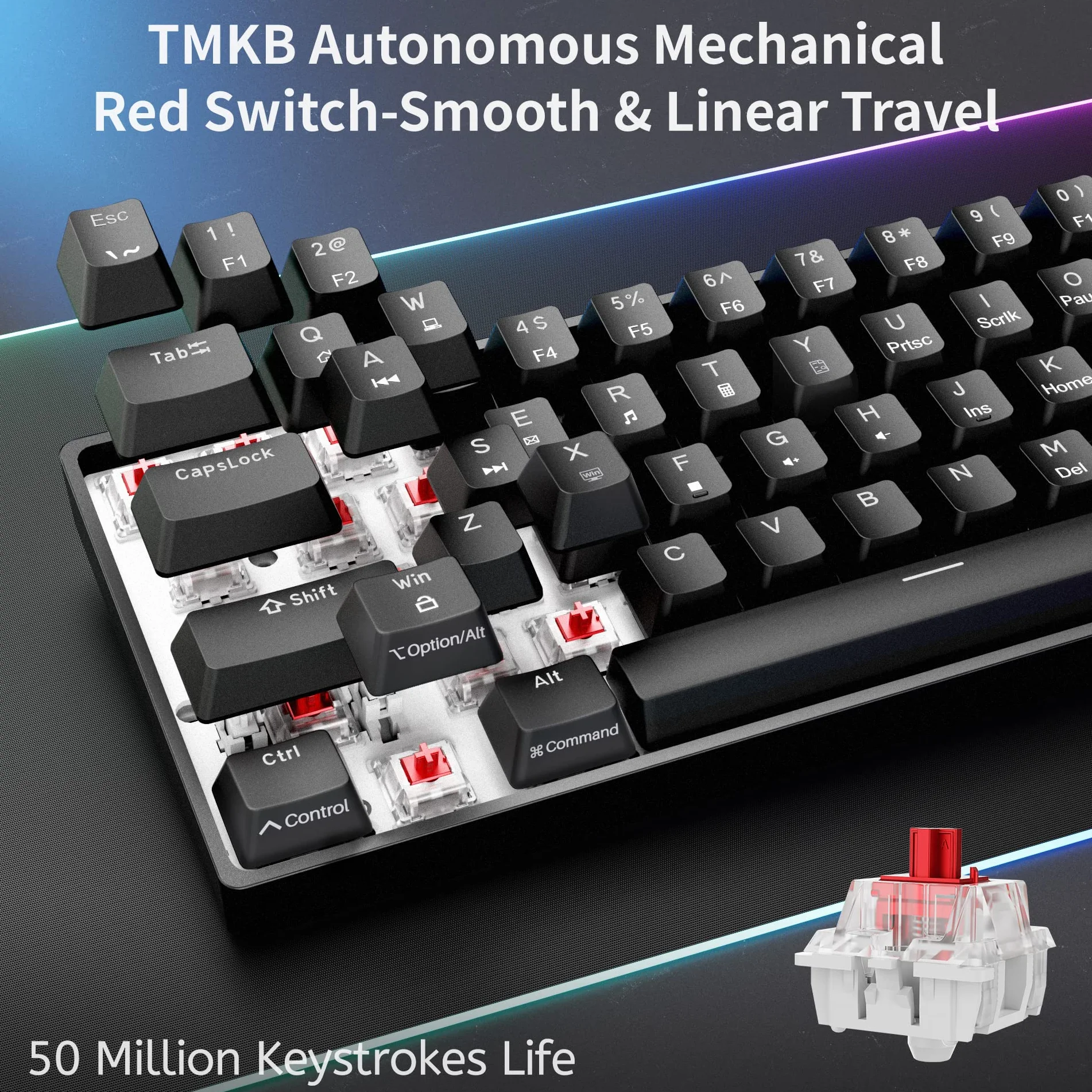 Dierya Tastiera da Gaming Meccanica al 60% con Interruttori Meccanici Lineari,DK61se Keyboard Gioco Monocromatico RGB Type-C Mini Compact 61 Tasti Anti-Ghosting（Layout US,QWERTY） Nero