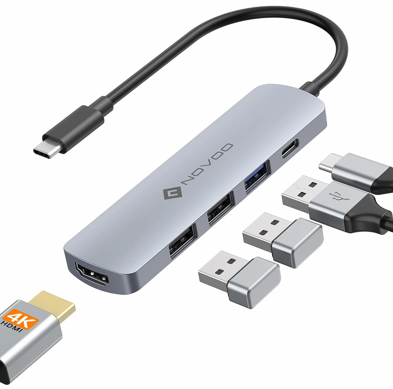 NOVOO USB C Hub with HDMI 4K, 100W PD, 3 USB Data Ports USB C 5Gbps Dock USB C Adapter for iPhone 15/15 Pro, MacBook Pro/Air M1 M2, iPad Pro, Surface, XPS, Thinkpad, Galaxy and More