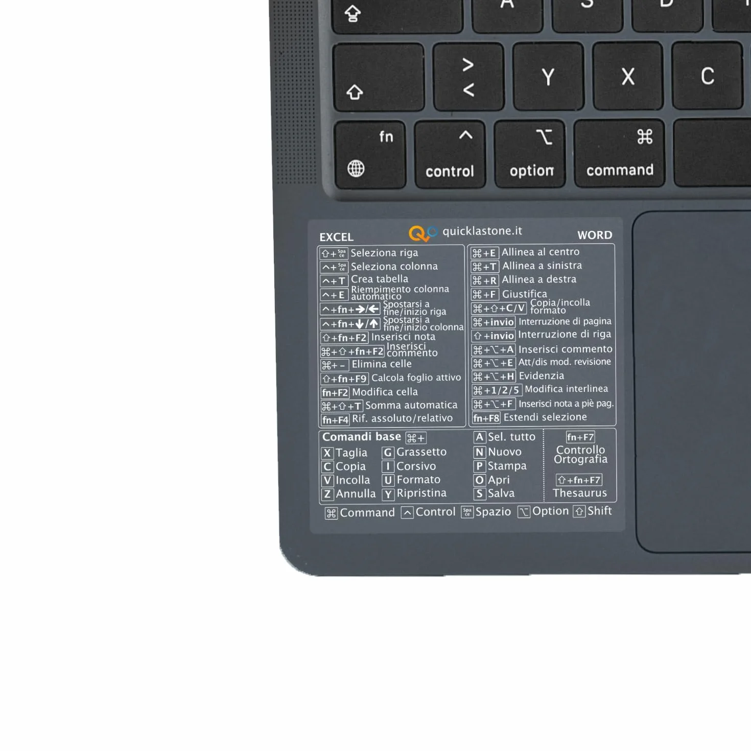 Adesivo per Scorciatoie da Tastiera Word ed Excel per Mac - Shortcut Sticker - Aumenta la tua produttività con le scorciatoie essenziali (Trasparente - Scritte Bianche, 1)