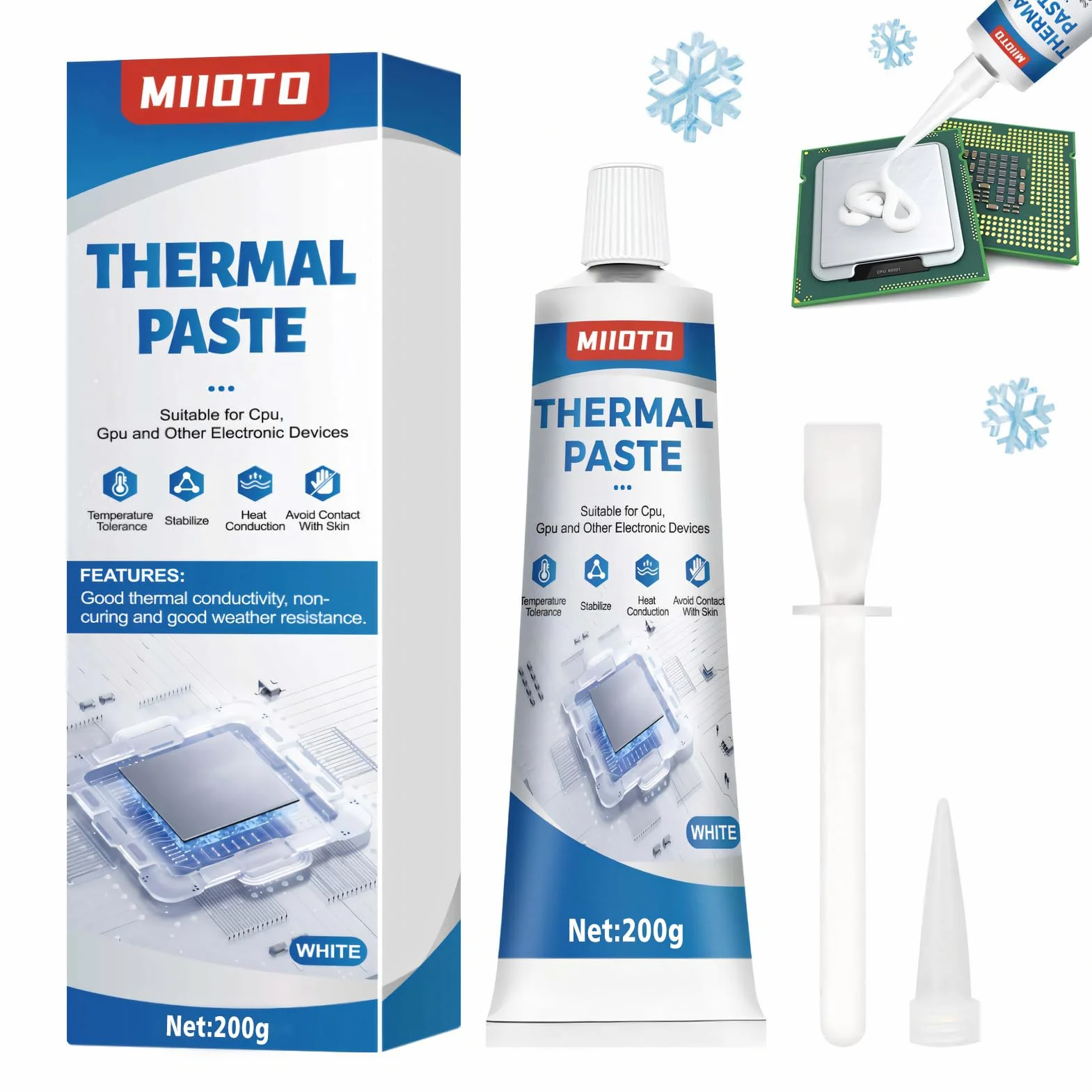 Miioto Thermal Paste, 200g Pasta Termica CPU Alte Prestazioni, Pasta Termica CPU, Resistenza alle Alte Temperature, Adatta per Pasta Termica Frigo Camper, Prodotti Elettronici - (Bianco)