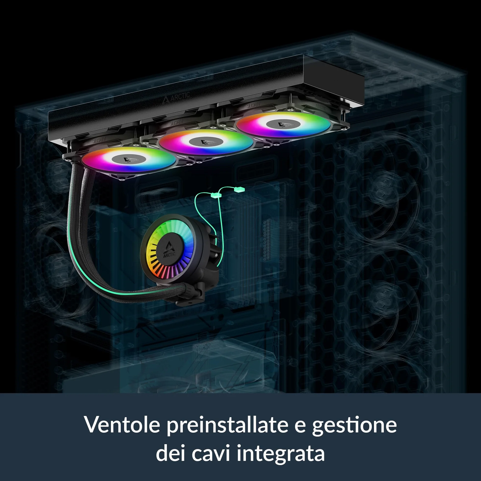 ARCTIC Liquid Freezer III Pro 360 A-RGB (nero) - Dissipatore AIO CPU, 3 x 120 mm Raffreddamento a Liquido, Radiatore 38 mm, Pompa PWM, Ventola VRM, AM5/AM4, Intel LGA1851/1700 Telaio di Contatto -