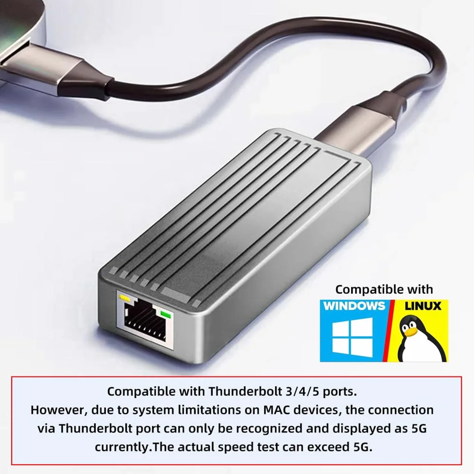 xiwai Type-C USB4 USB3.2 Gen2 USB-C a 10 Gbps GBE Gigabit 10000 Mbps Ethernet Network 5 Gbps 2.5 Gbps Cavo adattatore LAN RTL8159 per laptop desktop NAS