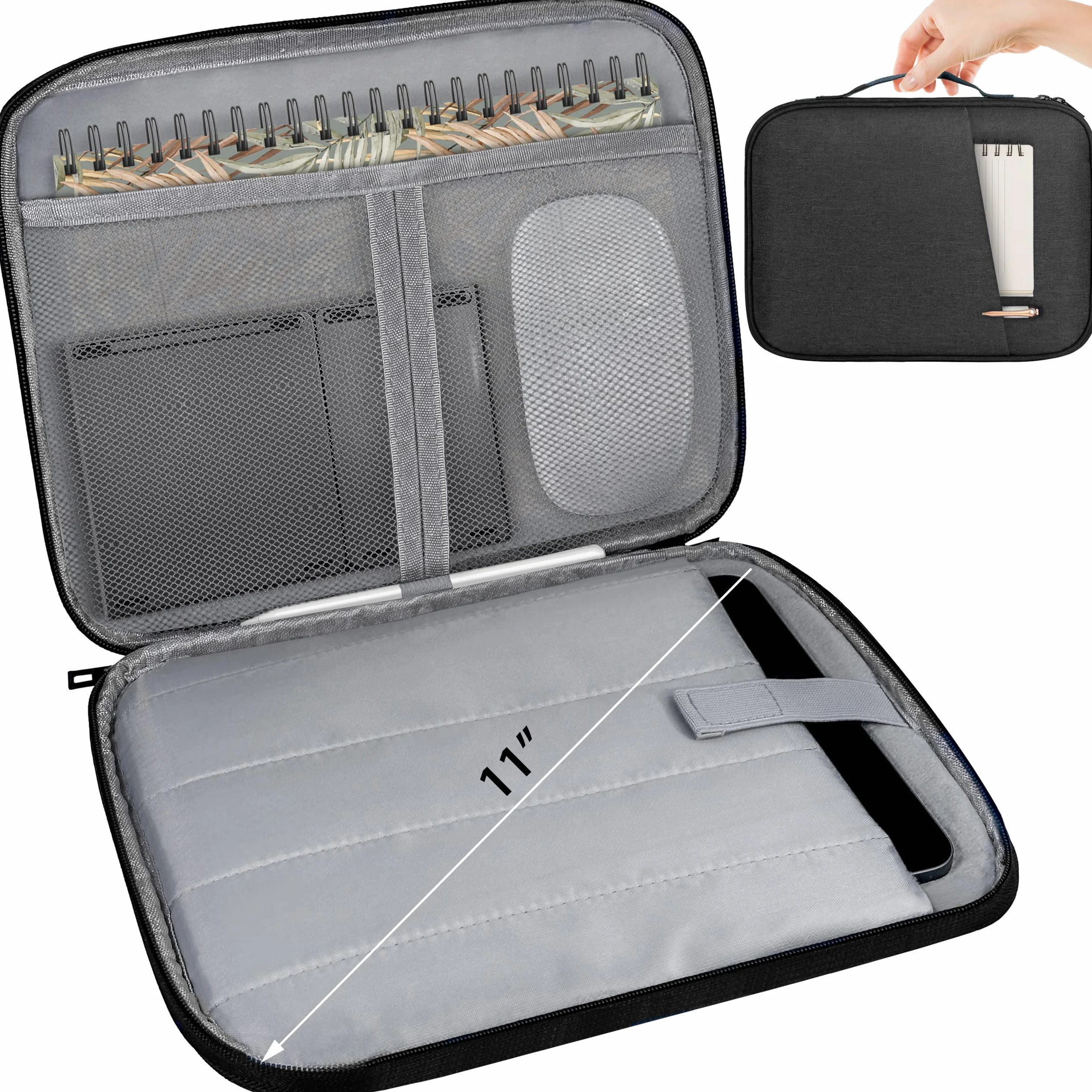 MyGadget Porta Tablet da 11 Pollici [ 30 x 23 cm ] - Custodia con Interno Morbido e Manico - Spazio per Mouse & Accessori - per iPad Pro | Air & Galaxy Tab - Nero
