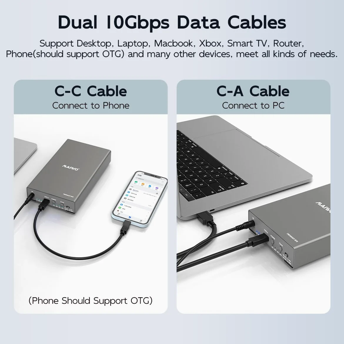 MAIWO Docking station USB C per M.2 PCIe NVMe + SATA SSD/HDD da 2,5 pollici da 3,5 pollici con clone offline, clone HDD a NVMe SSD, USB 3.2 GEN 2 10Gbps Hard Drive Esterno Enclosure