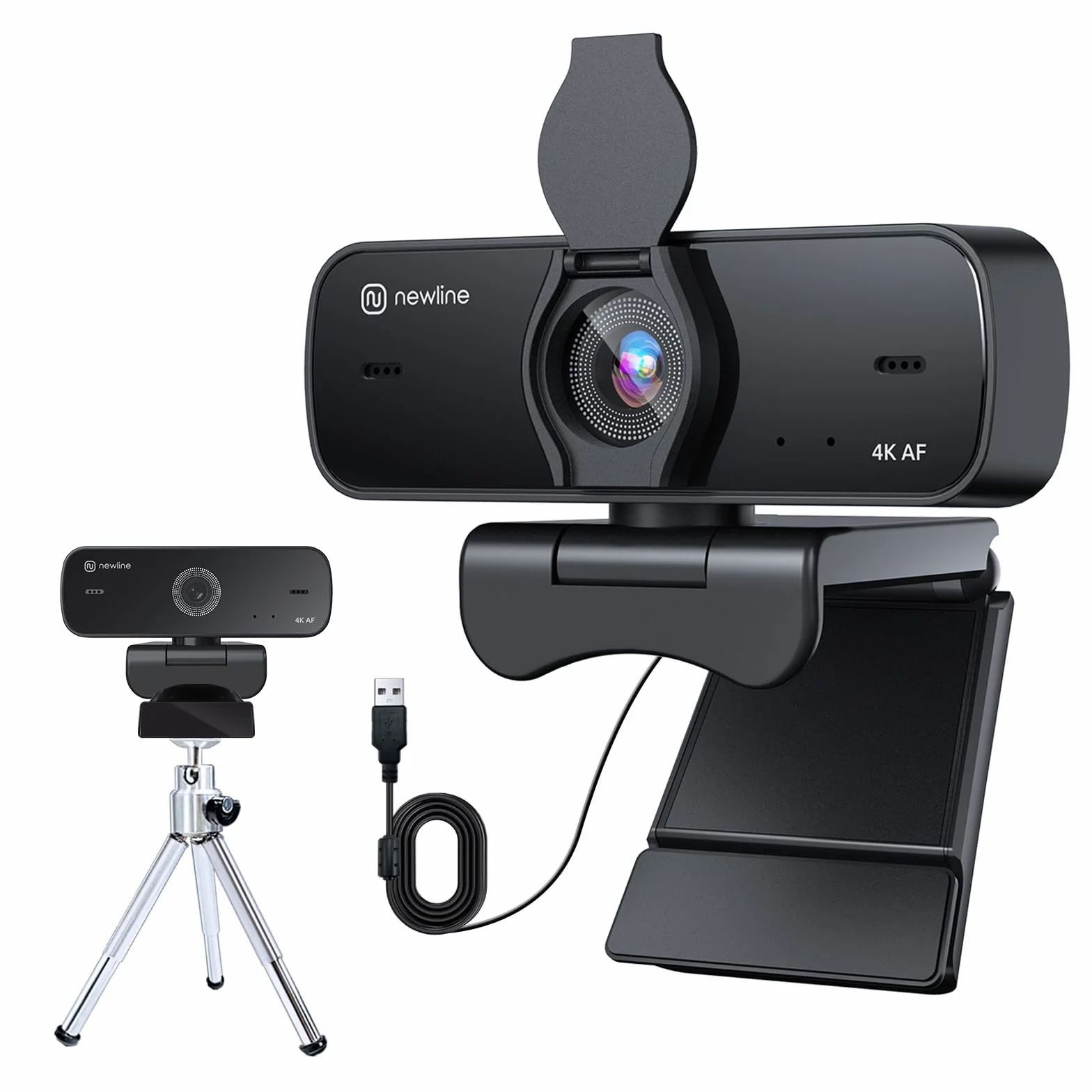 NewlineWork Webcam 4k PC con Doppio Microfoni con Cancellazione del Rumore, Auto-Focus, Correzione Luce, con Privacy Shutter e treppiede, USB 2.0 UHD Webcam per PC Mac Desktop Skype Streaming