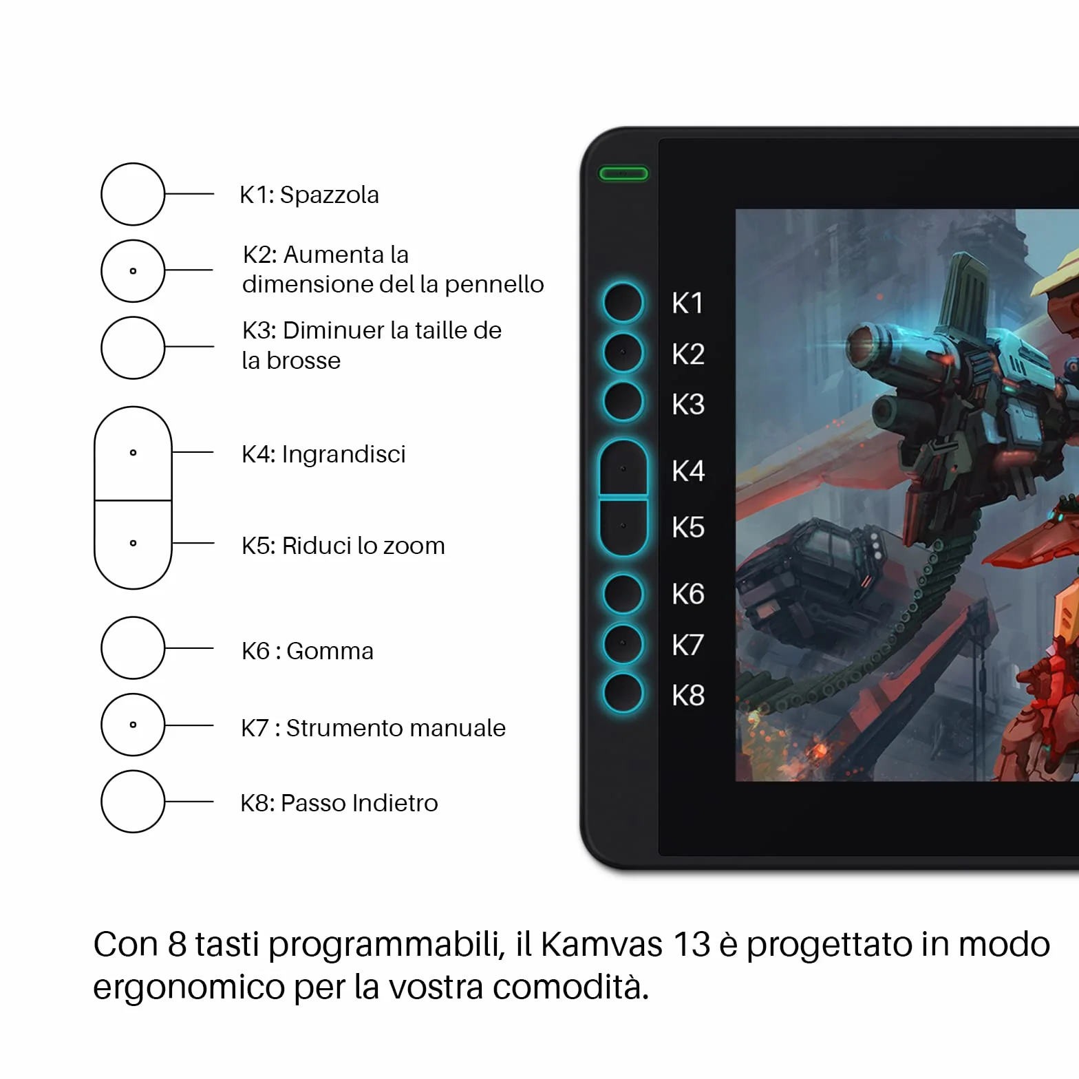HUION Kamvas 13 Tavoletta Grafica con Schermo Compatibile con Android, Funzione di Inclinazione di ±60° Stilo Senza Batteria, 8 Tasti di Scelta Rapida, Supporto Regolabile - 13,3 Pollici (Nero)