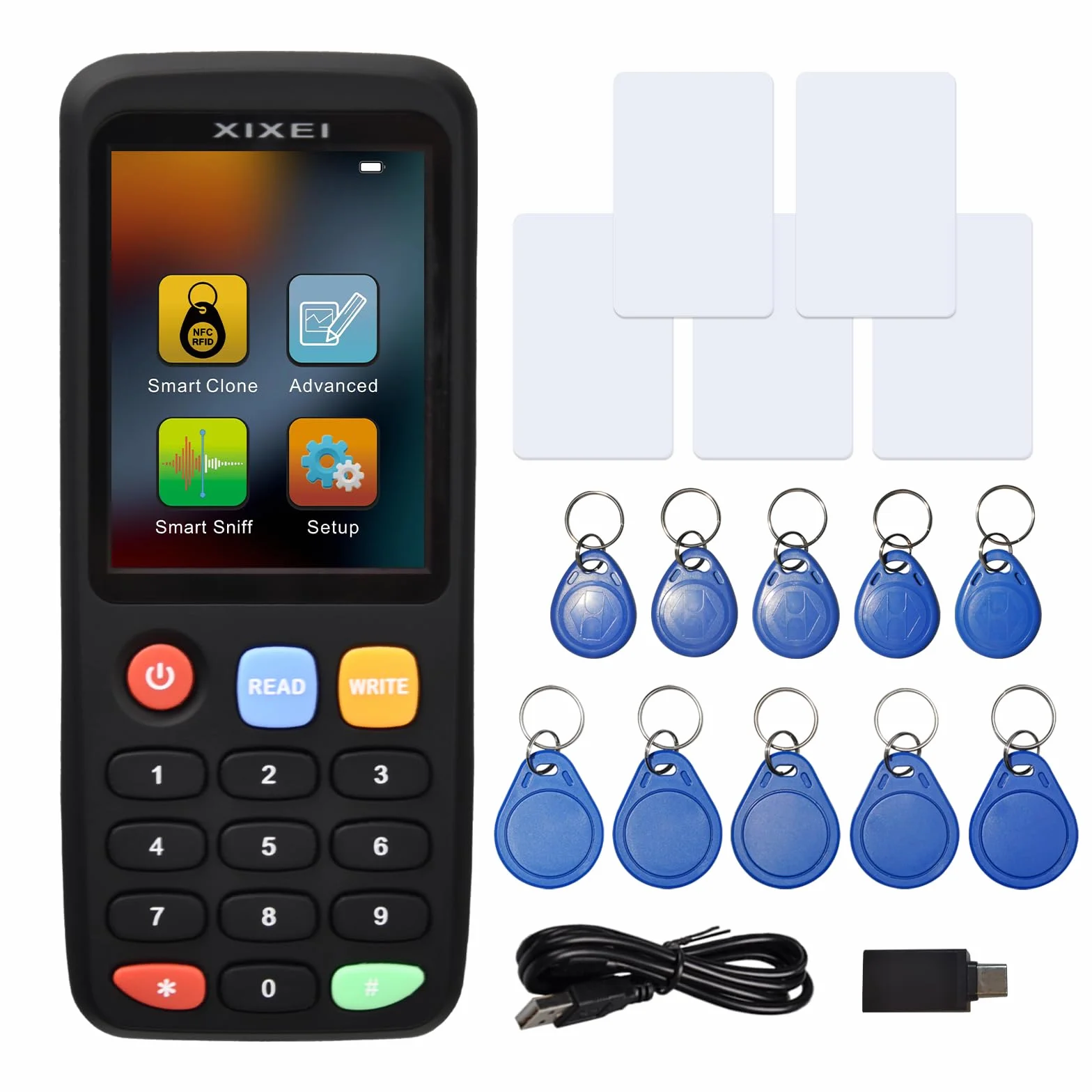 X7 NFC RFID Card Copier Reader Writer Duplicatore per controllo accessi fibbie ID 125KHz e schede IC da 13,56 MHz con 5 schede UID, 5 portachiavi UID e 5 portachiavi T5577