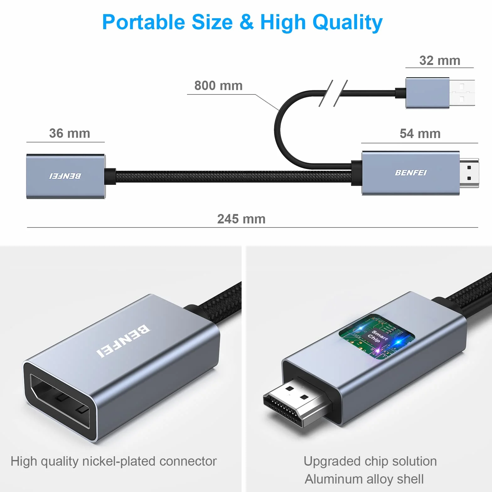 BENFEI Adattatore HDMI a DisplayPort, convertitore HDMI a DisplayPort 4K@60Hz 2K@144Hz 1080P@165Hz, compatibile con scheda grafica PC portatile PS5 Xbox One (360)
