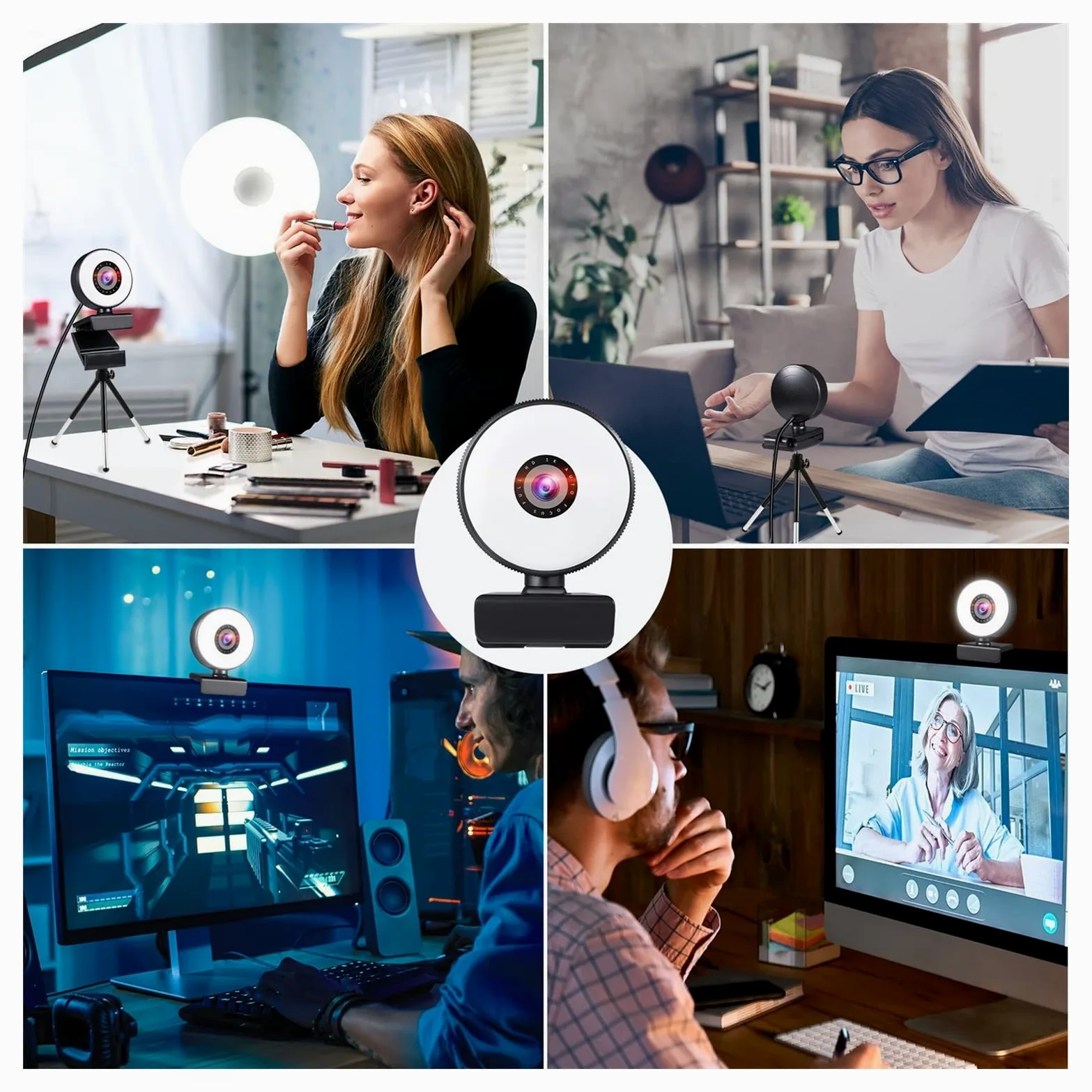 Webcam Webcam 4K Mini Web Camera for PC Computer Laptop with Microphone Auto Focus Light Video Webcam 1080P 2K Live Web Cam Accessories for Recording Calling Conferencing Gaming (2k (with Tripod))